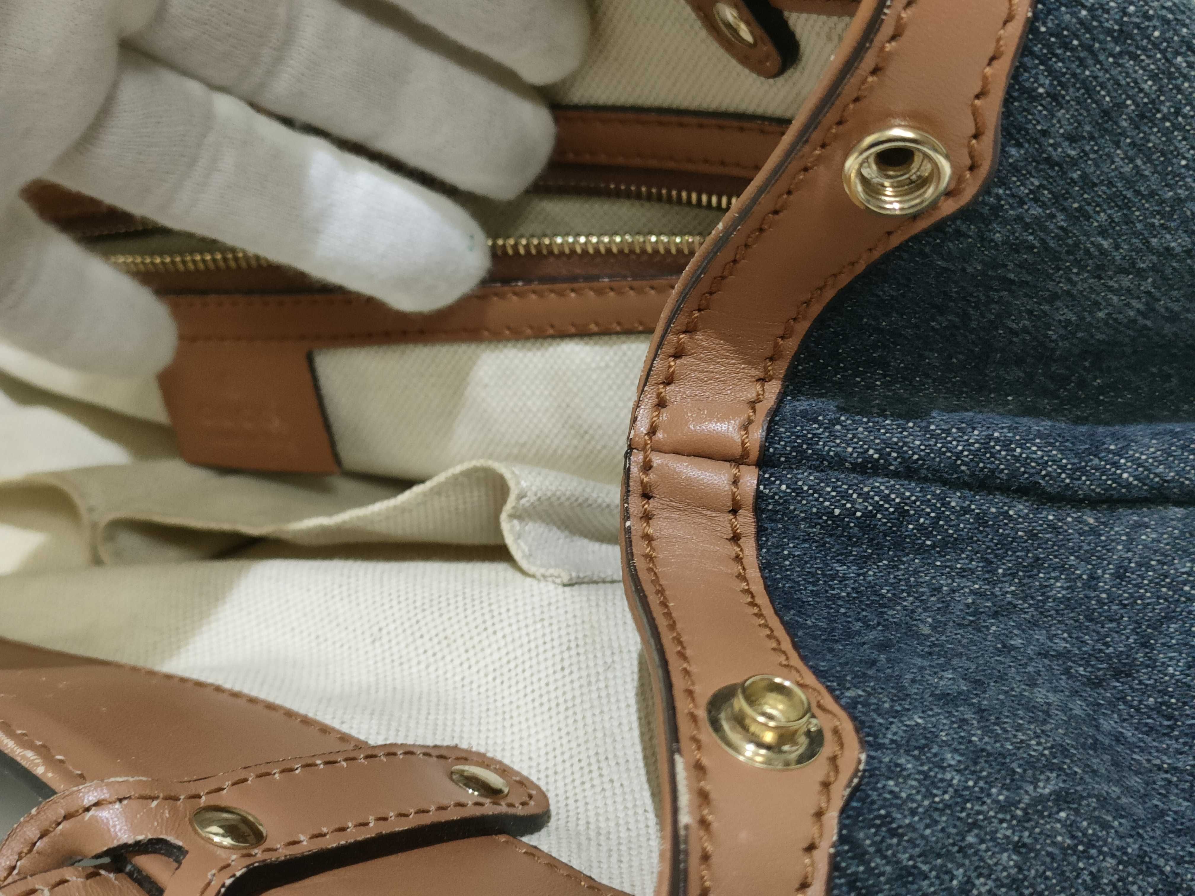 Craft Gucci Logo Denim x Leather Tote Bag Navy x Brown 348715 Tote Bag — view 12
