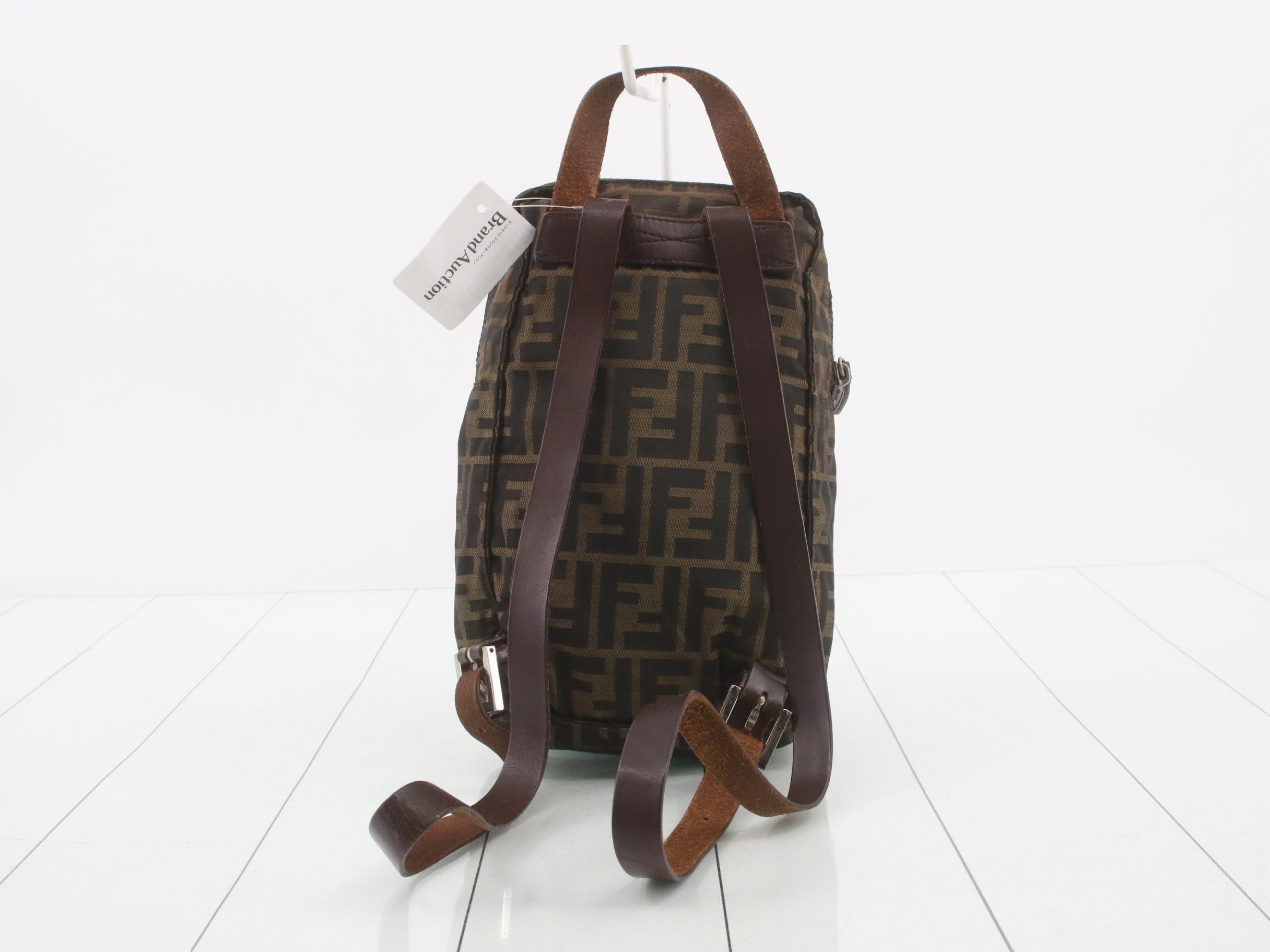 Zucca pattern canvas and leather backpack (brown) — view 2