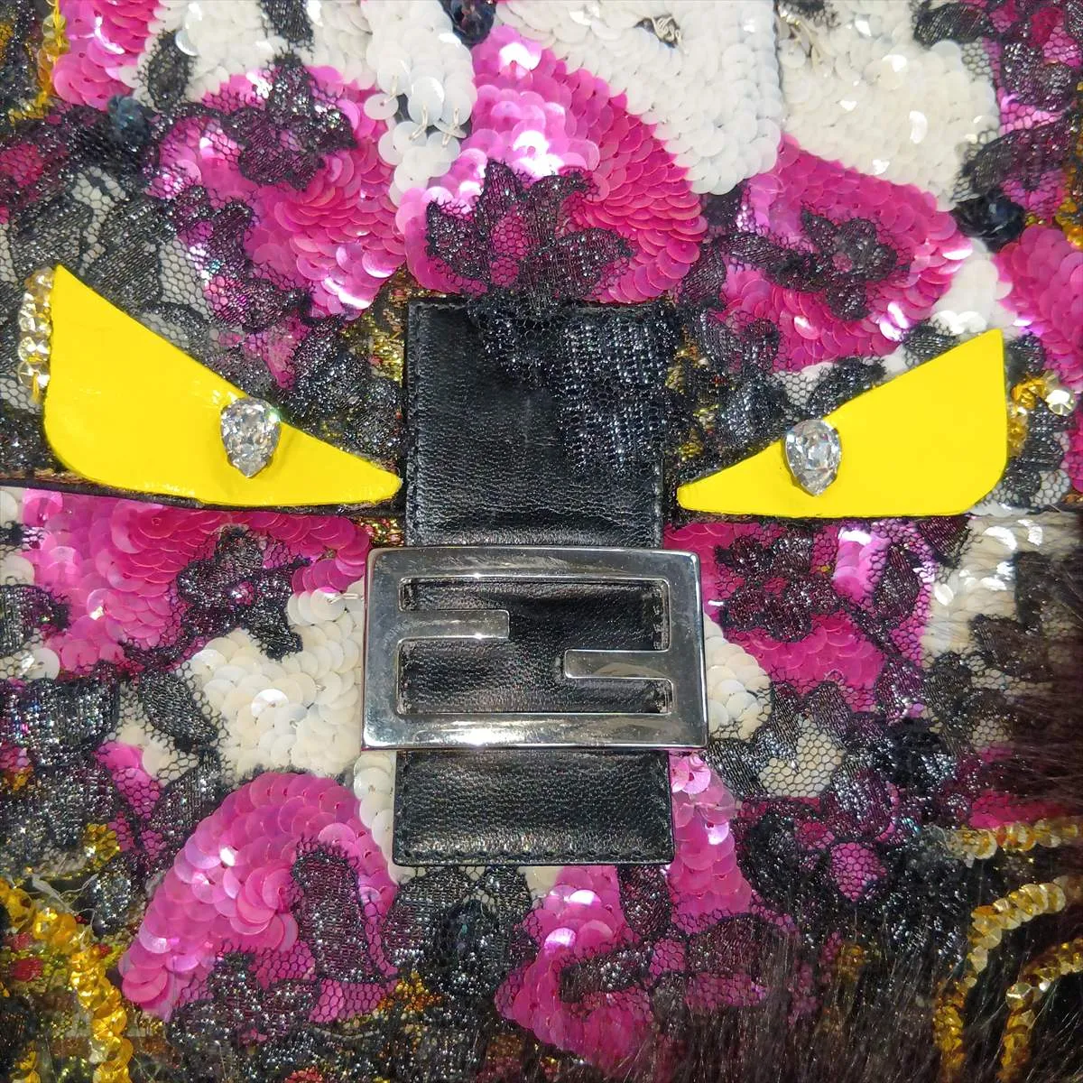Monster Mamma Bucket Sequin x Fur x Leather Shoulder Bag Multicolor — view 13
