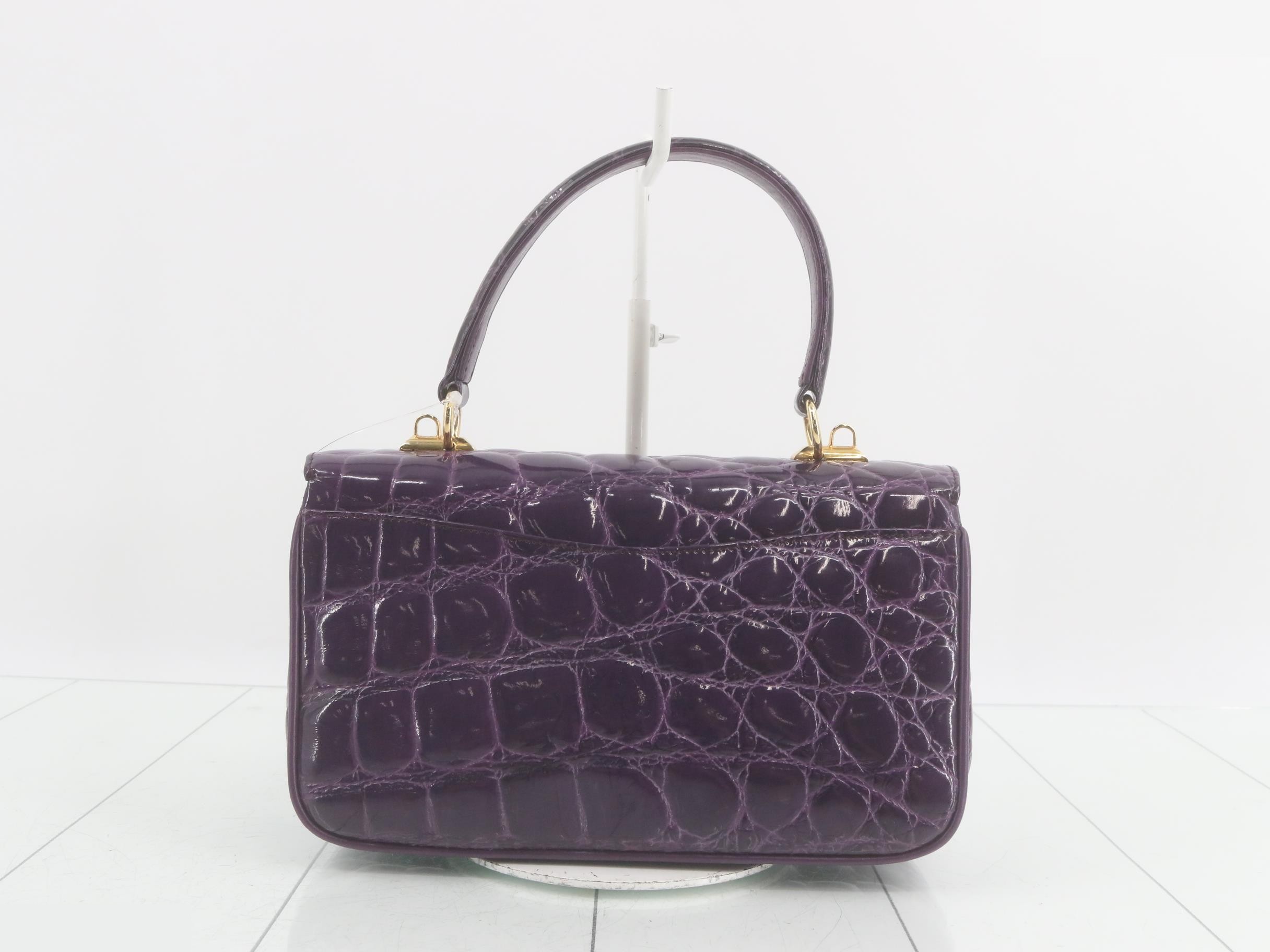 Crocodile-embossed 2-way handbag, purple — view 2