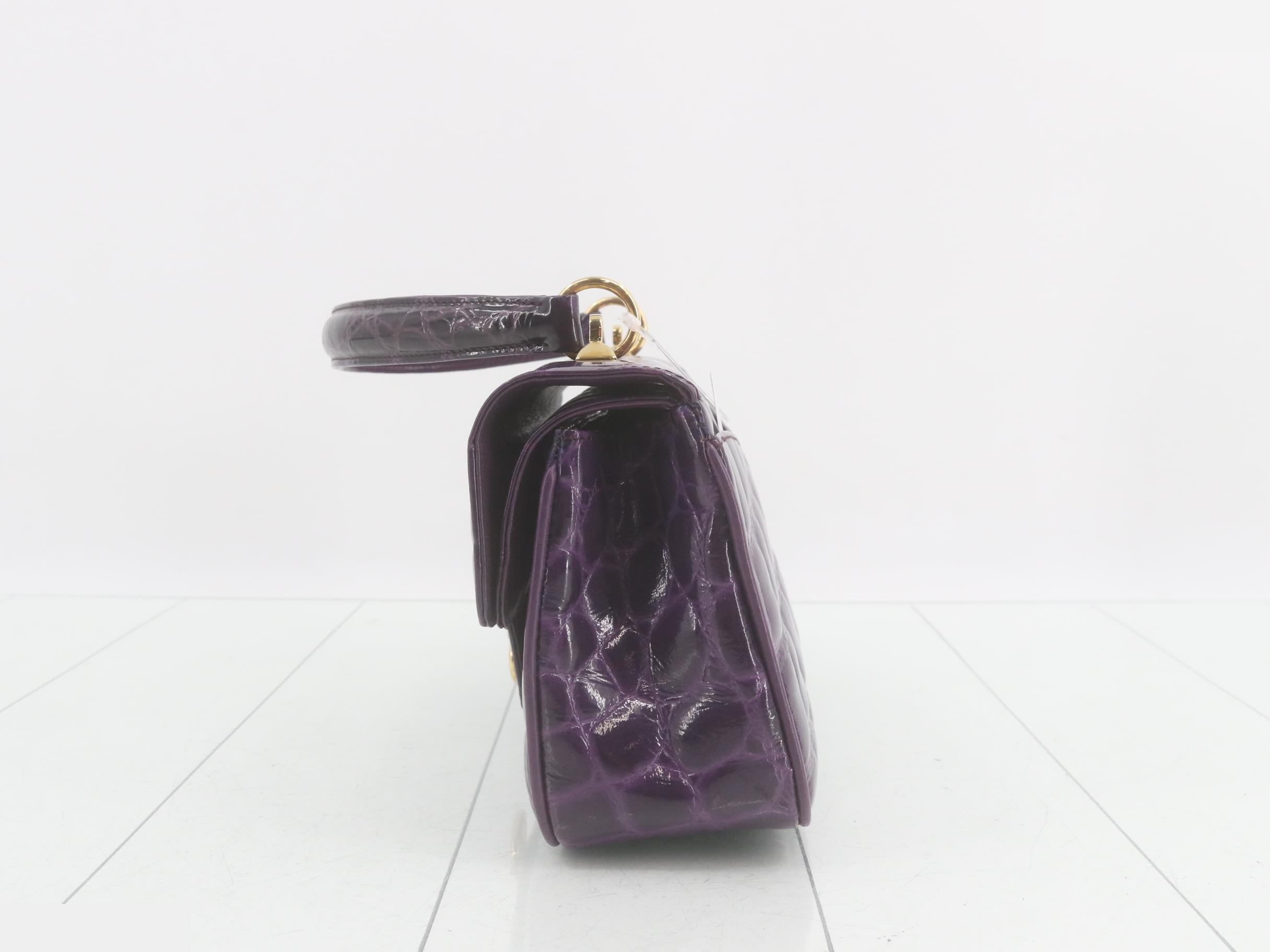 Crocodile-embossed 2-way handbag, purple — view 3