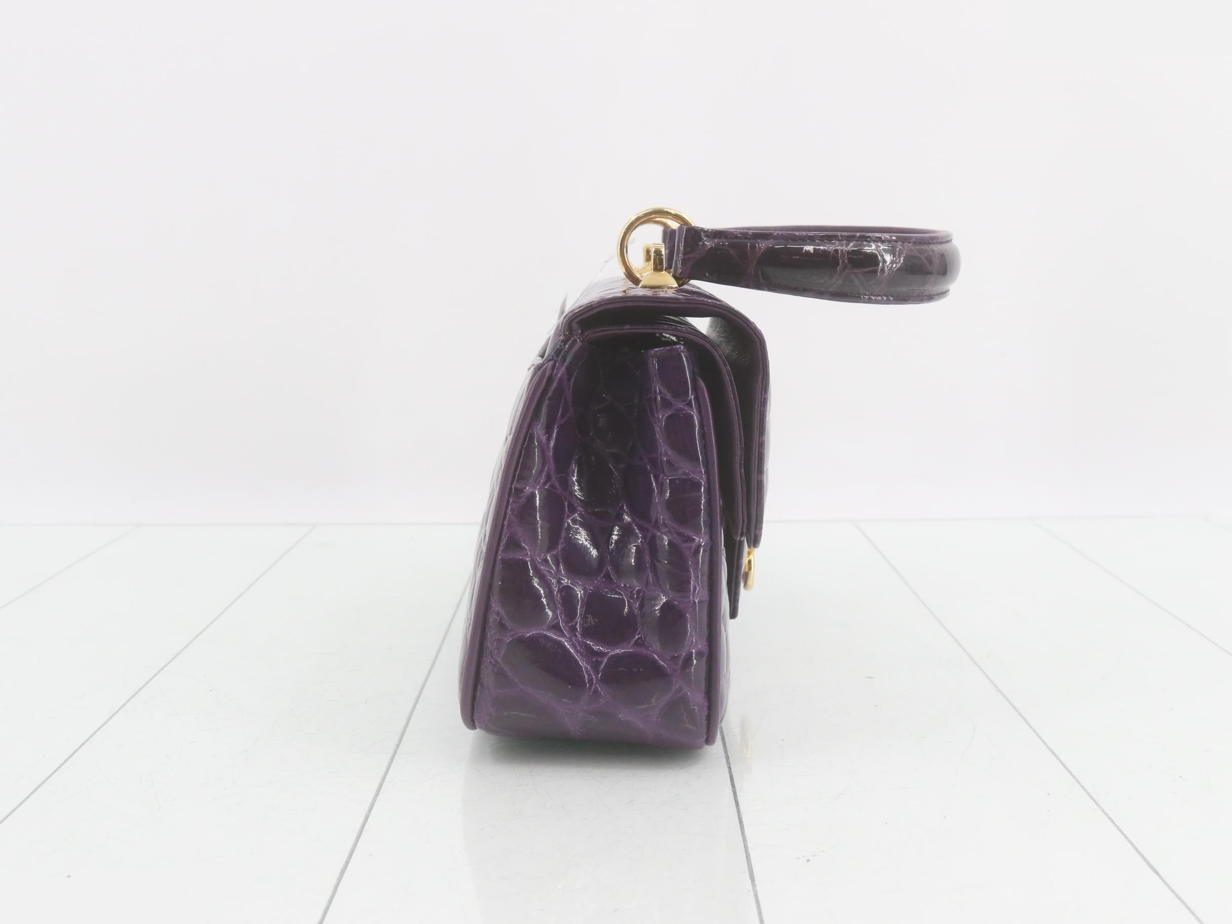 Crocodile-embossed 2-way handbag, purple — view 4