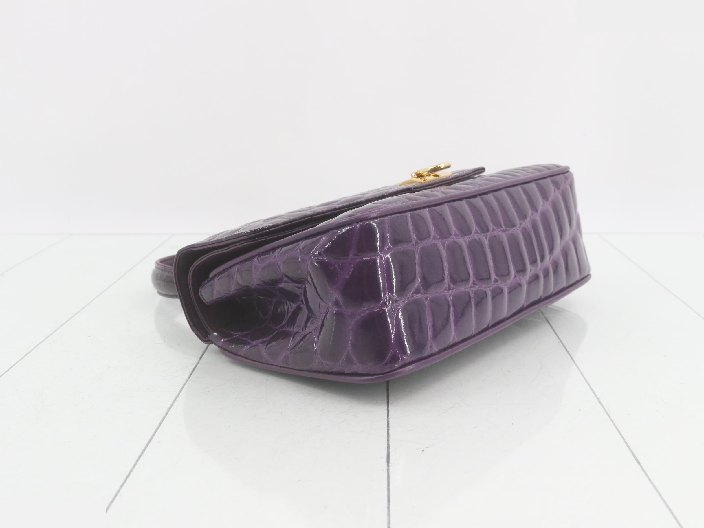 Crocodile-embossed 2-way handbag, purple — view 5