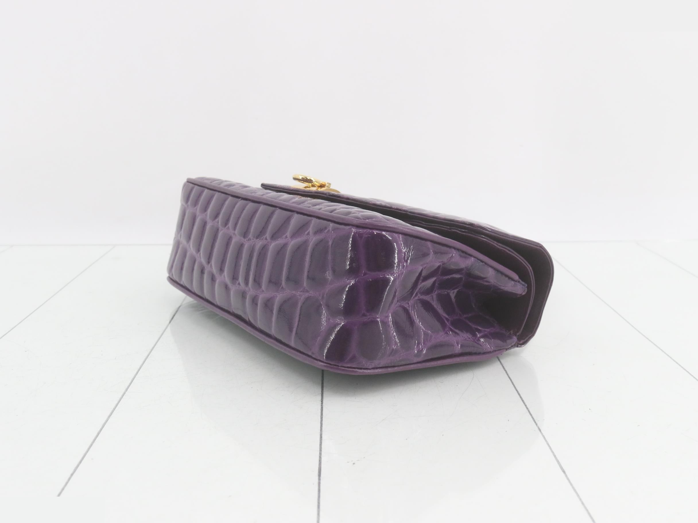 Crocodile-embossed 2-way handbag, purple — view 6