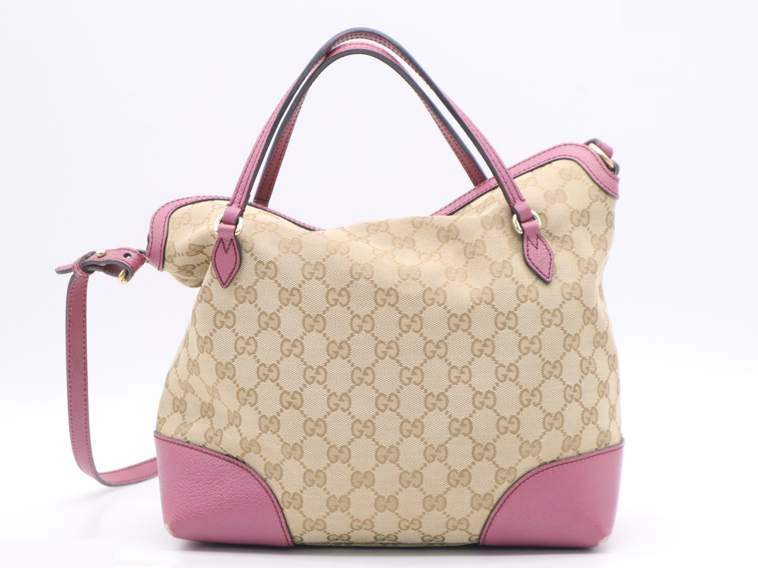 Canvas x Leather 2-Way Handbag, Beige/Pink, Gold Hardware — view 2