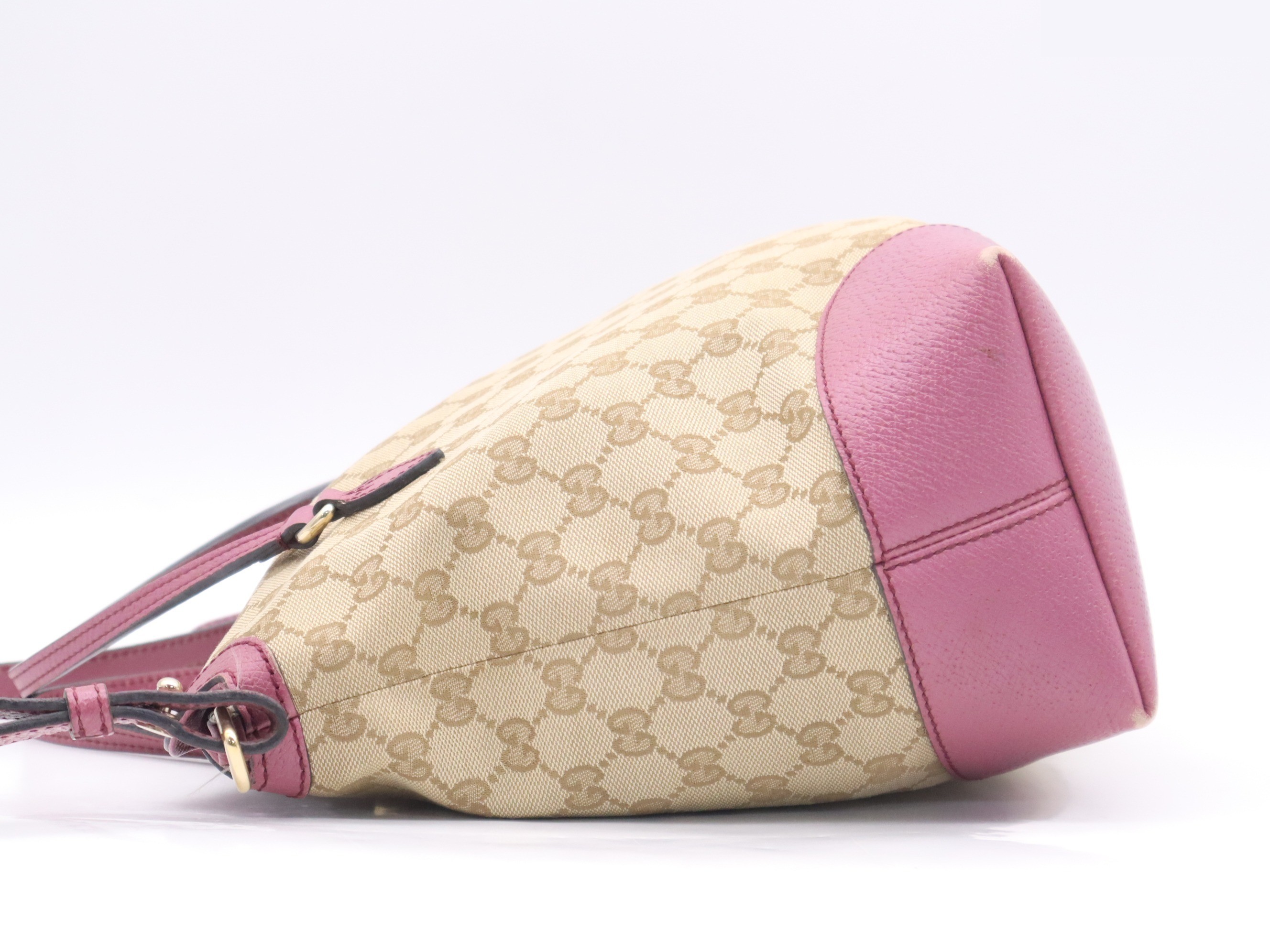 Canvas x Leather 2-Way Handbag, Beige/Pink, Gold Hardware — view 3