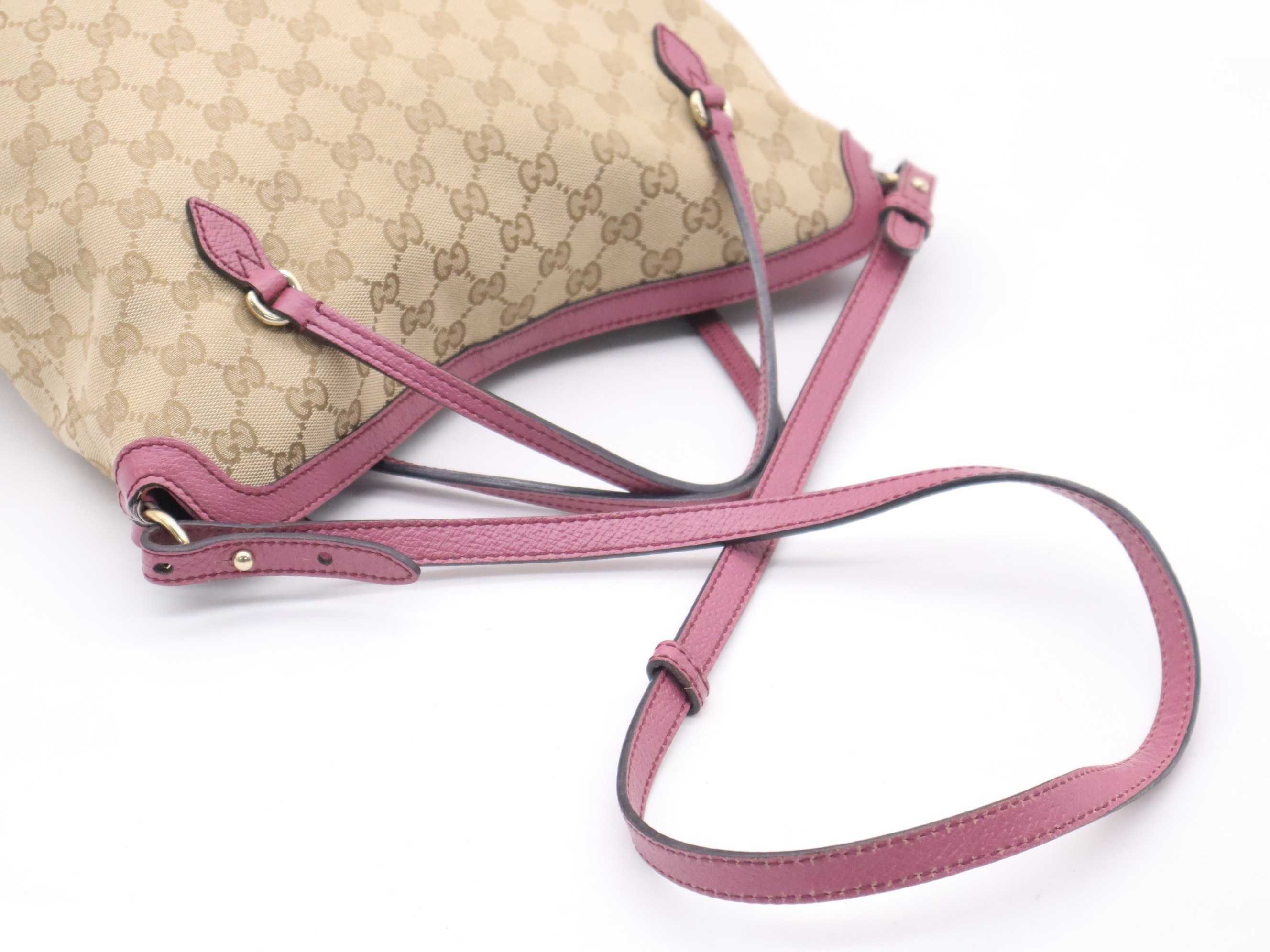 Canvas x Leather 2-Way Handbag, Beige/Pink, Gold Hardware — view 6