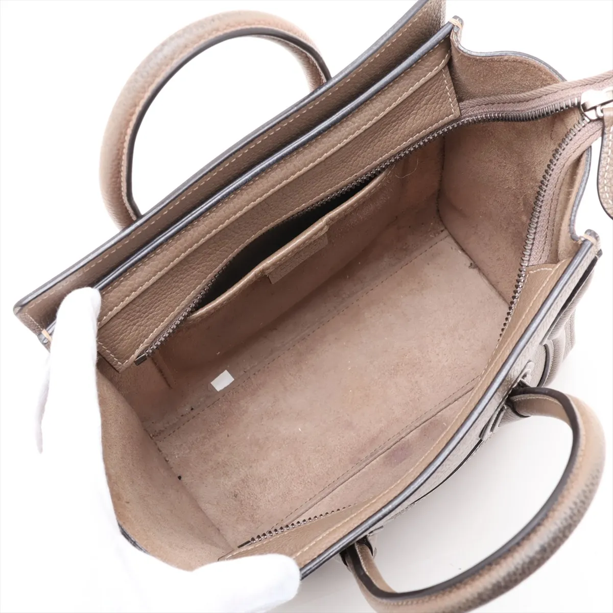 Luggage Nano Shopper Leather 2-Way Handbag, Greige — view 8
