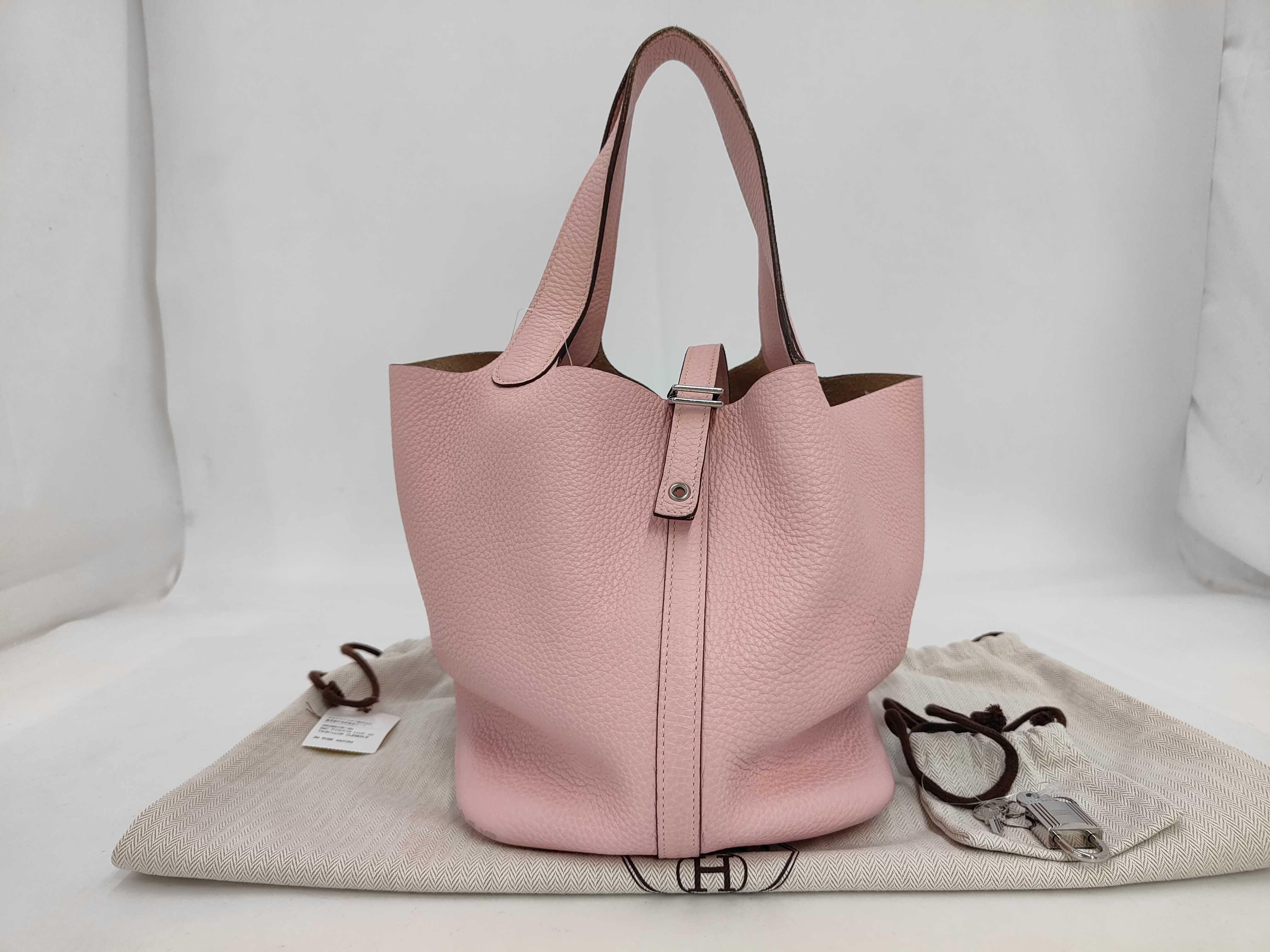 Picotin Lock MM Taurillon Leather Pink Silver Hardware T Stamp Handbag