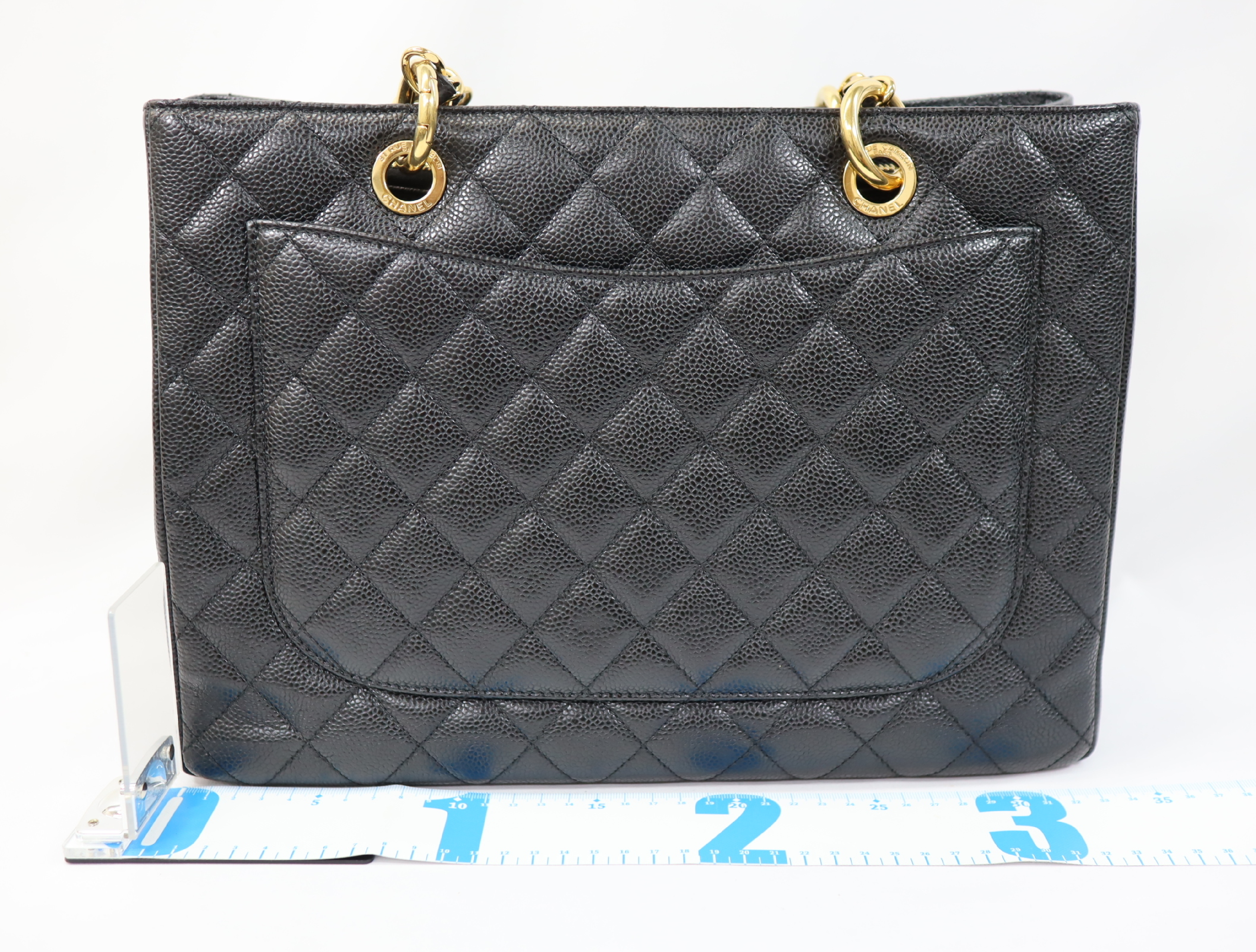GST Caviar Skin Chain Tote Bag, Black, Serial Number 16-series, Gold Hardware, A50995 — view 2
