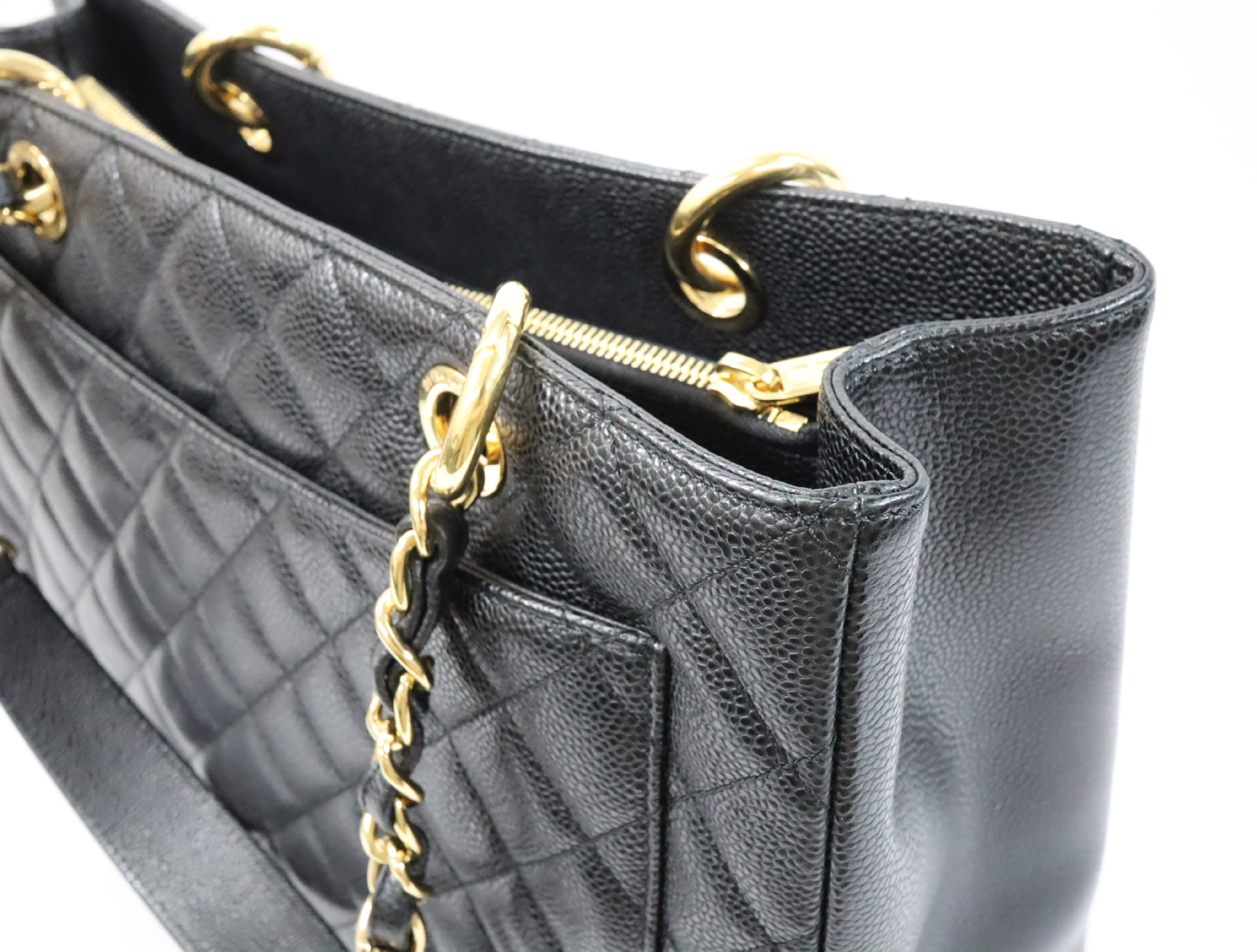 GST Caviar Skin Chain Tote Bag, Black, Serial Number 16-series, Gold Hardware, A50995 — view 12
