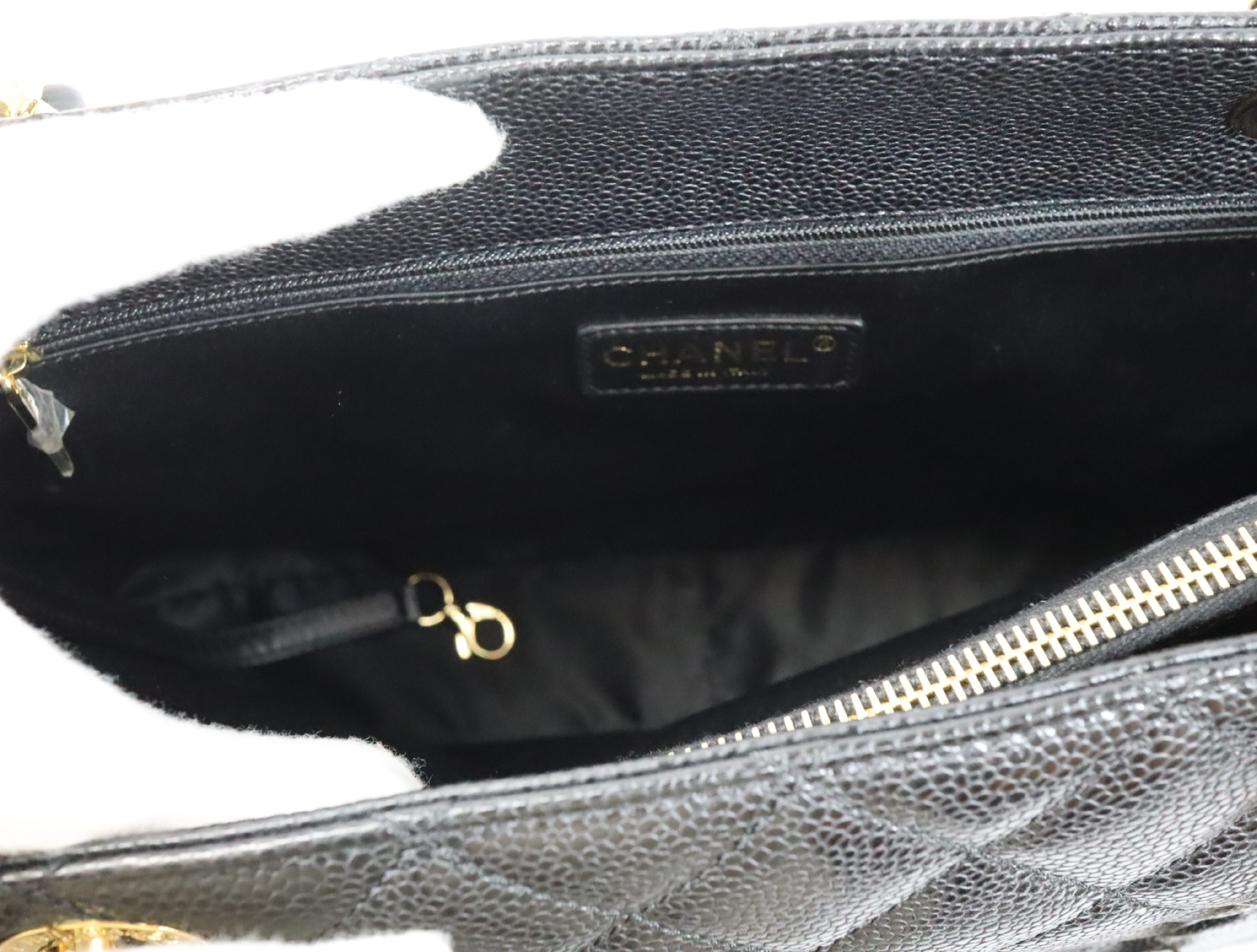 GST Caviar Skin Chain Tote Bag, Black, Serial Number 16-series, Gold Hardware, A50995 — view 15