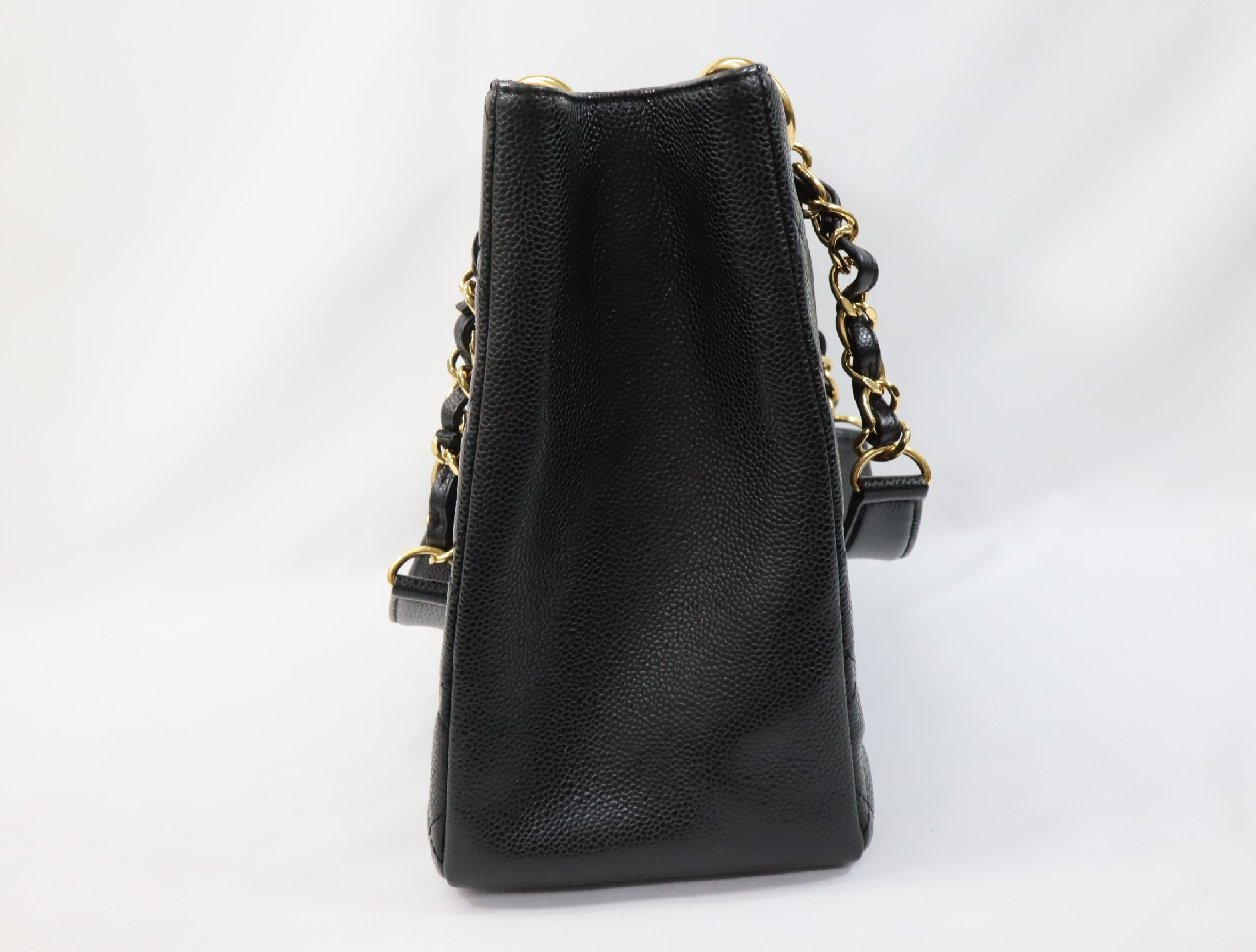 GST Caviar Skin Chain Tote Bag, Black, Serial Number 16-series, Gold Hardware, A50995 — view 3