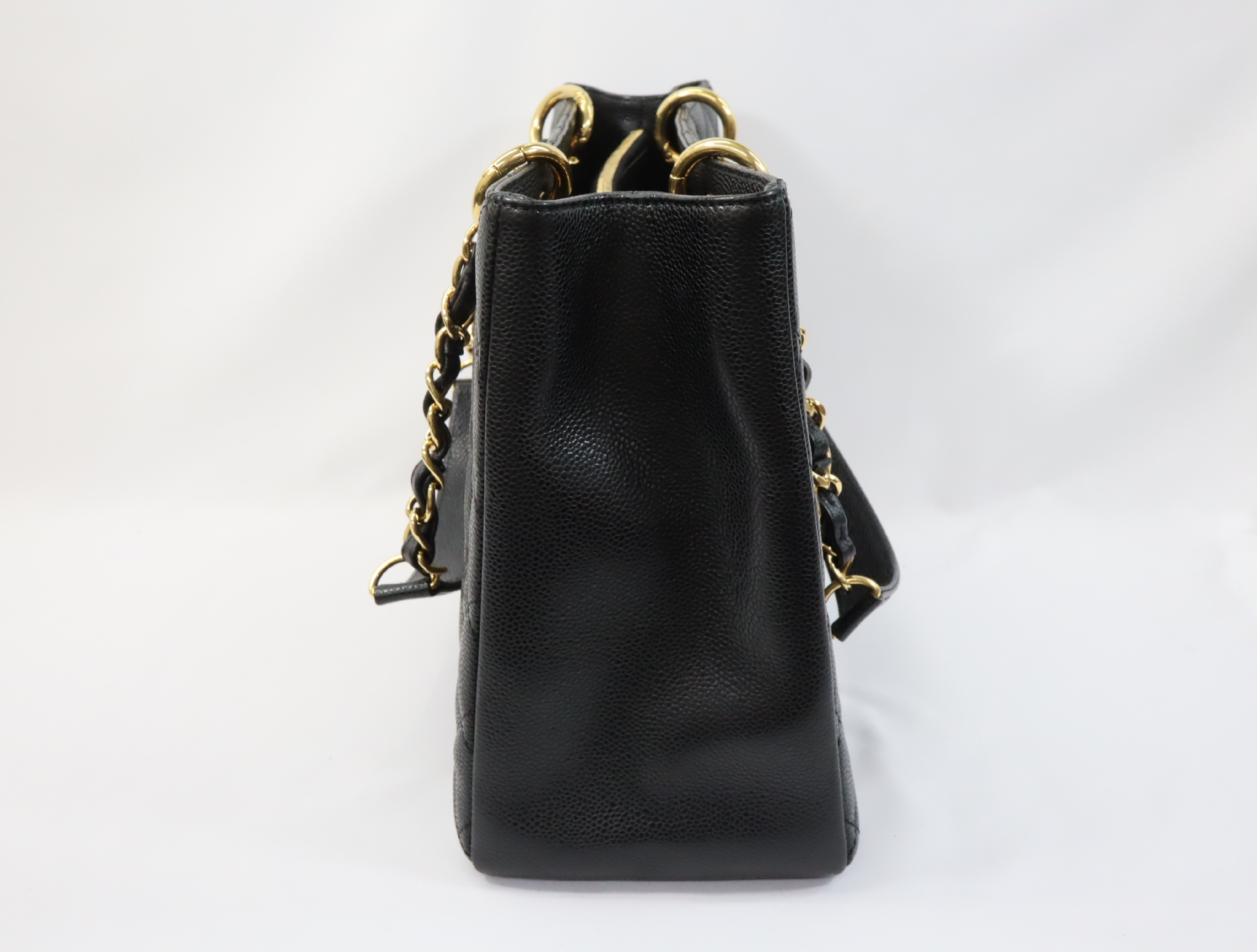 GST Caviar Skin Chain Tote Bag, Black, Serial Number 16-series, Gold Hardware, A50995 — view 4