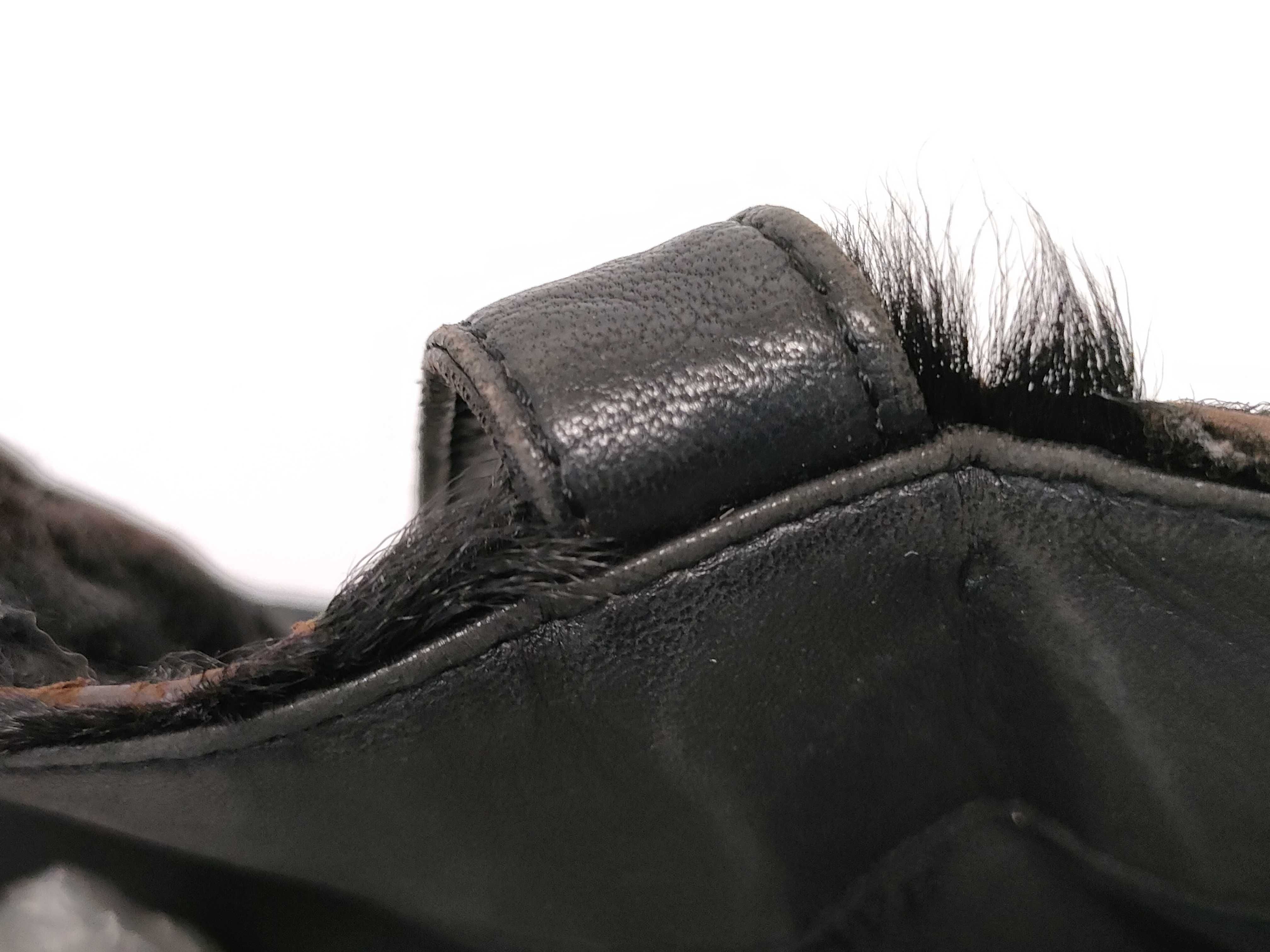 Rabbit Fur Leather Handle Black Handbag — view 5