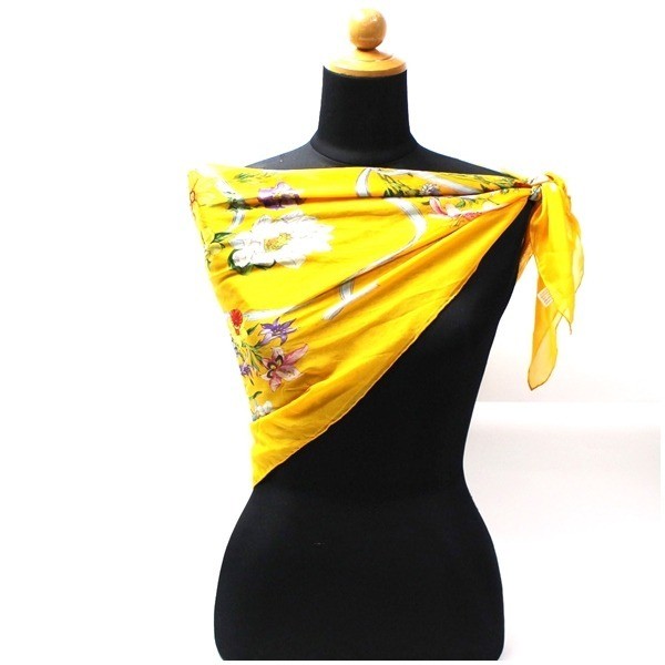 silk scarf, floral pattern, with tag. — view 2