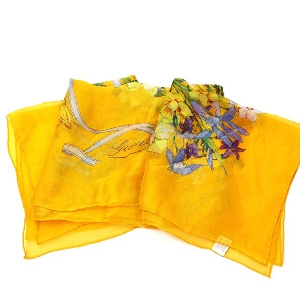 silk scarf, floral pattern, with tag. — view 7