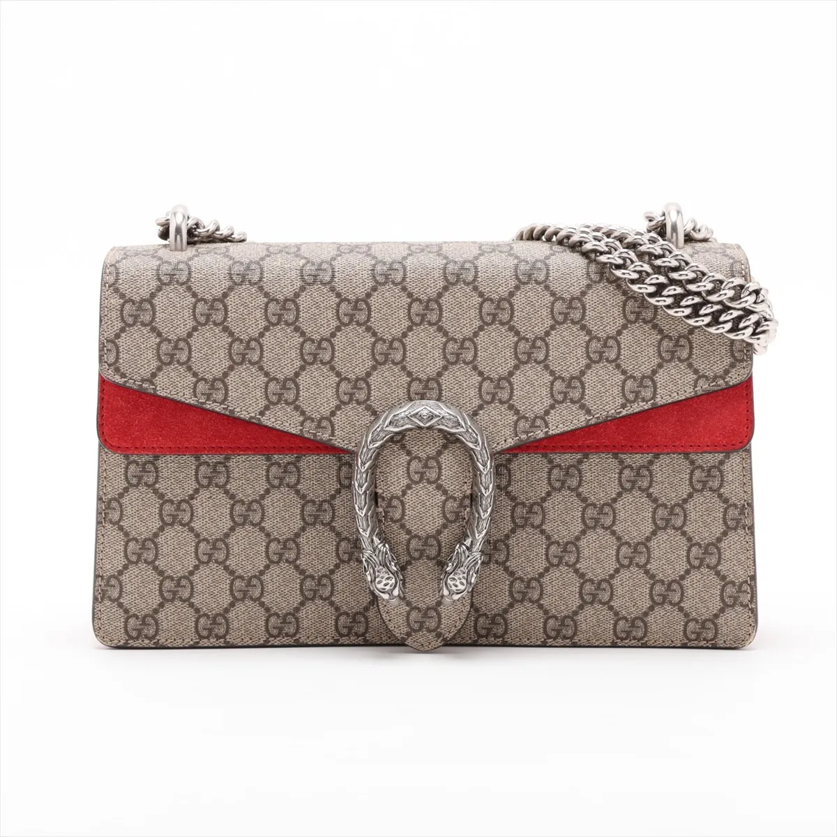 GG Supreme 400249 PVC x Suede Chain Shoulder Bag Beige x Red