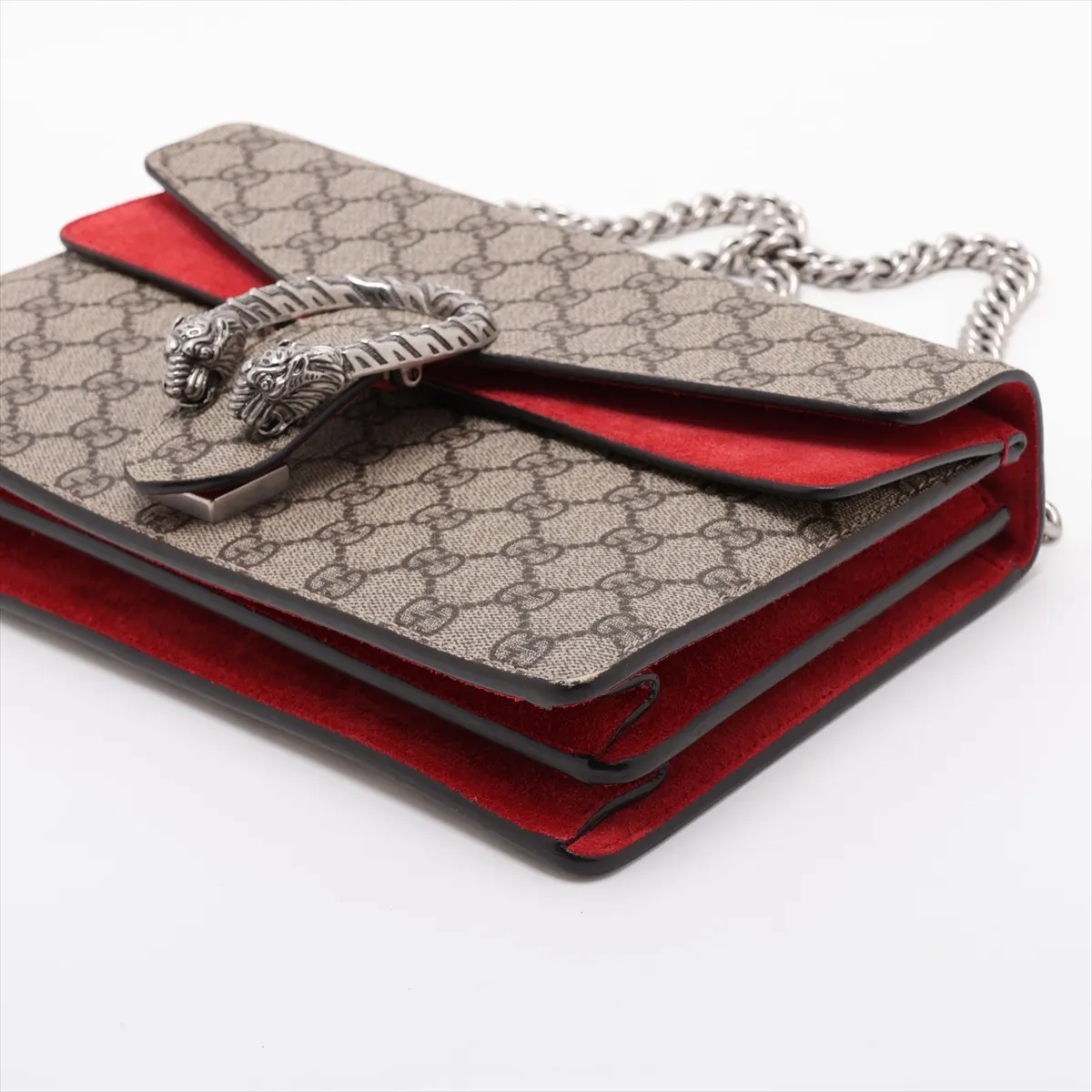 GG Supreme 400249 PVC x Suede Chain Shoulder Bag Beige x Red — view 3