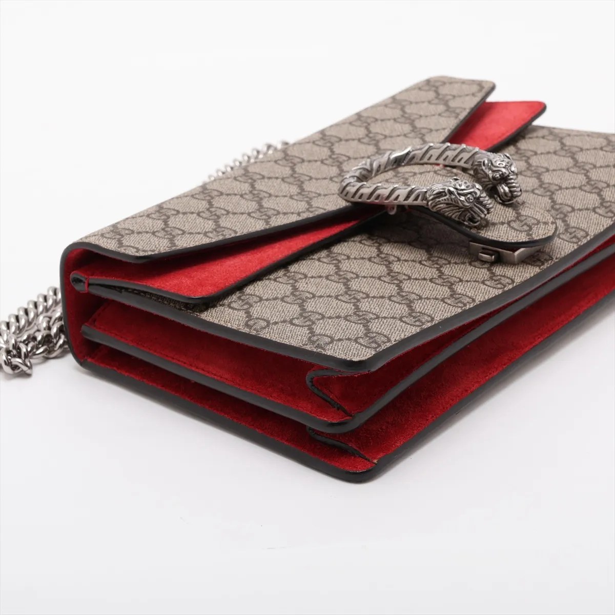 GG Supreme 400249 PVC x Suede Chain Shoulder Bag Beige x Red — view 4
