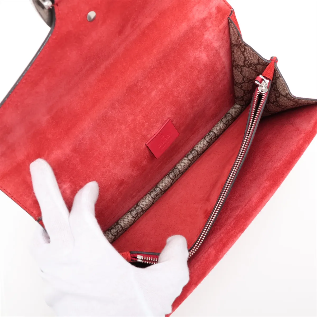 GG Supreme 400249 PVC x Suede Chain Shoulder Bag Beige x Red — view 8