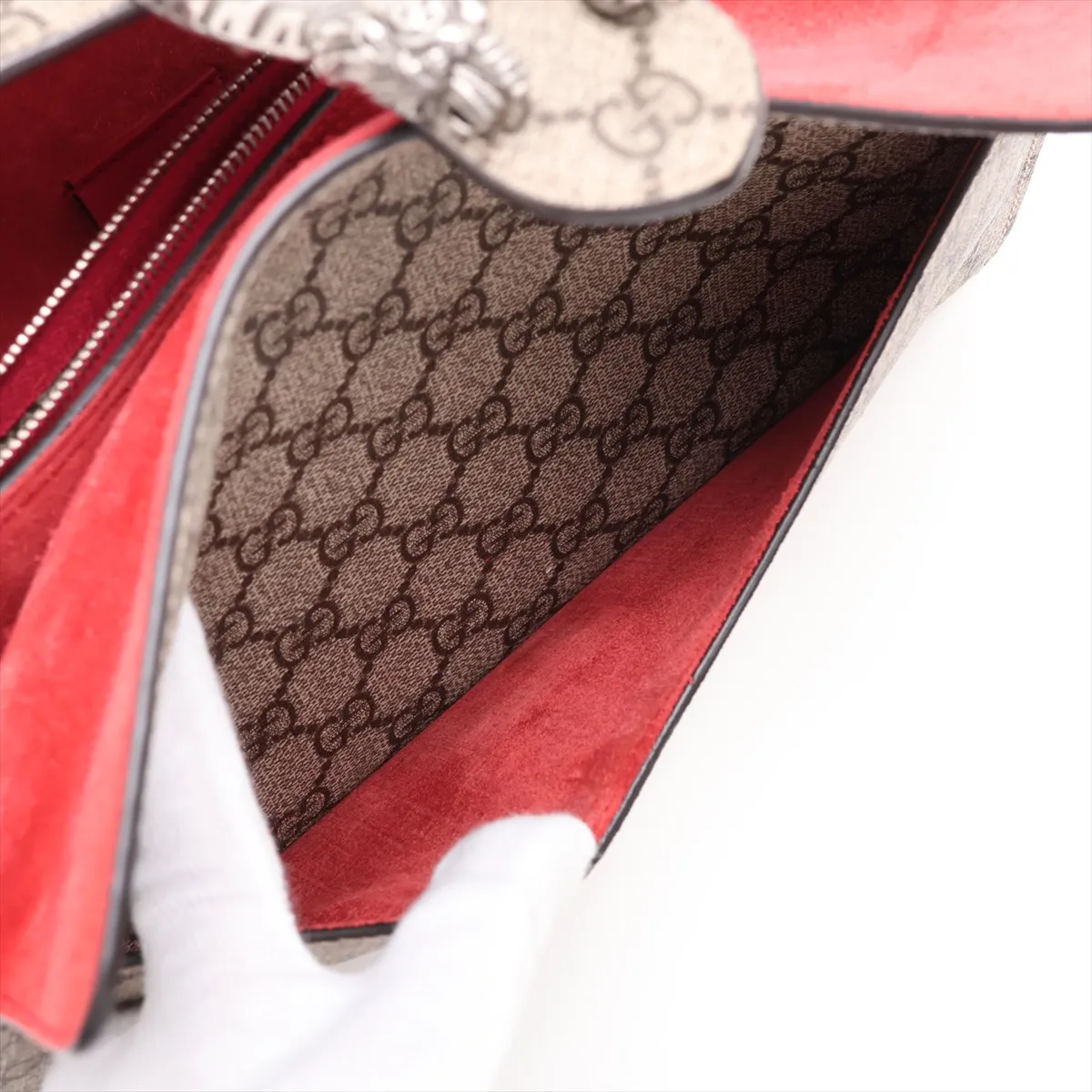 GG Supreme 400249 PVC x Suede Chain Shoulder Bag Beige x Red — view 10
