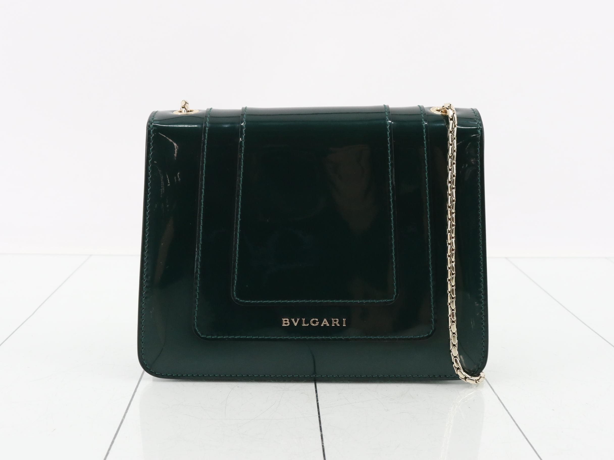 Serpenti Forever Enamel Chain Shoulder Bag, Dark Green — view 2