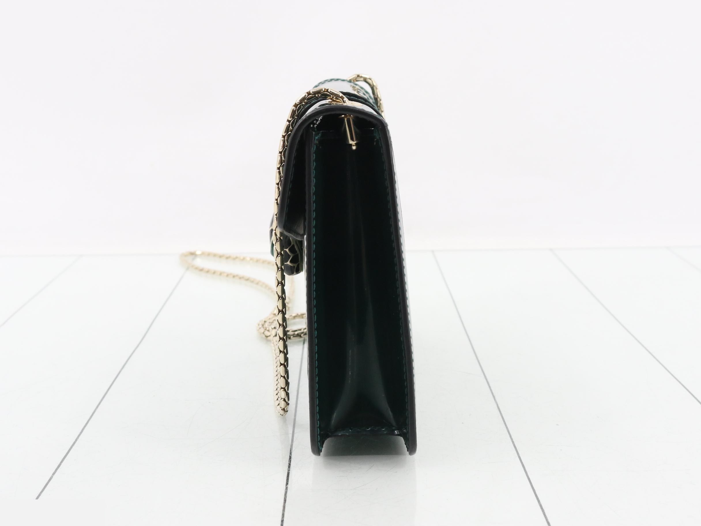 Serpenti Forever Enamel Chain Shoulder Bag, Dark Green — view 3
