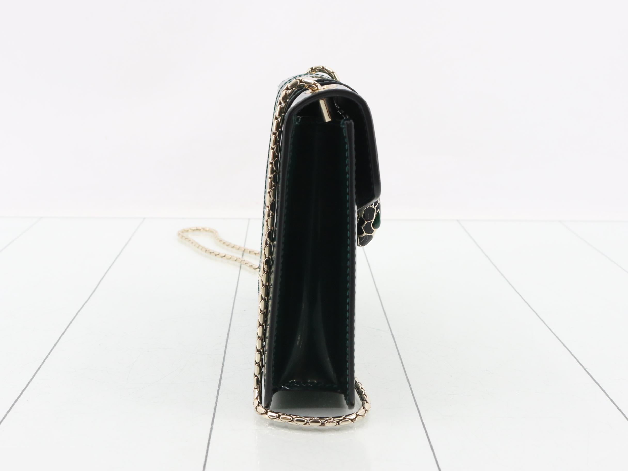 Serpenti Forever Enamel Chain Shoulder Bag, Dark Green — view 4
