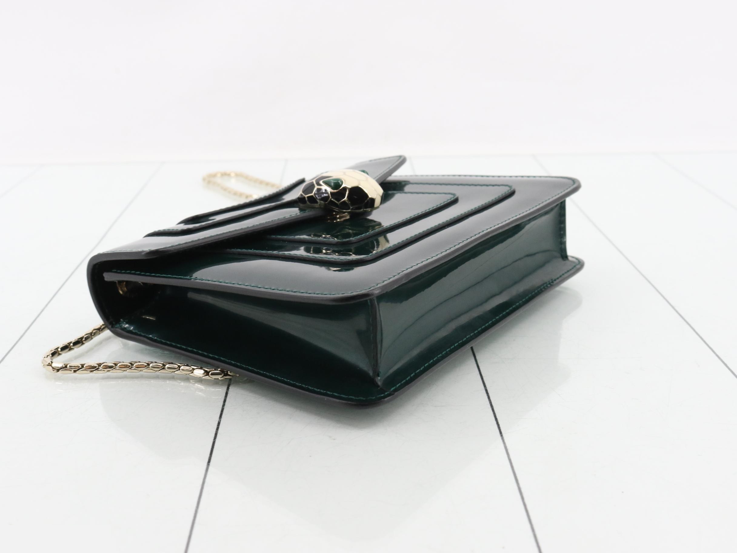Serpenti Forever Enamel Chain Shoulder Bag, Dark Green — view 5
