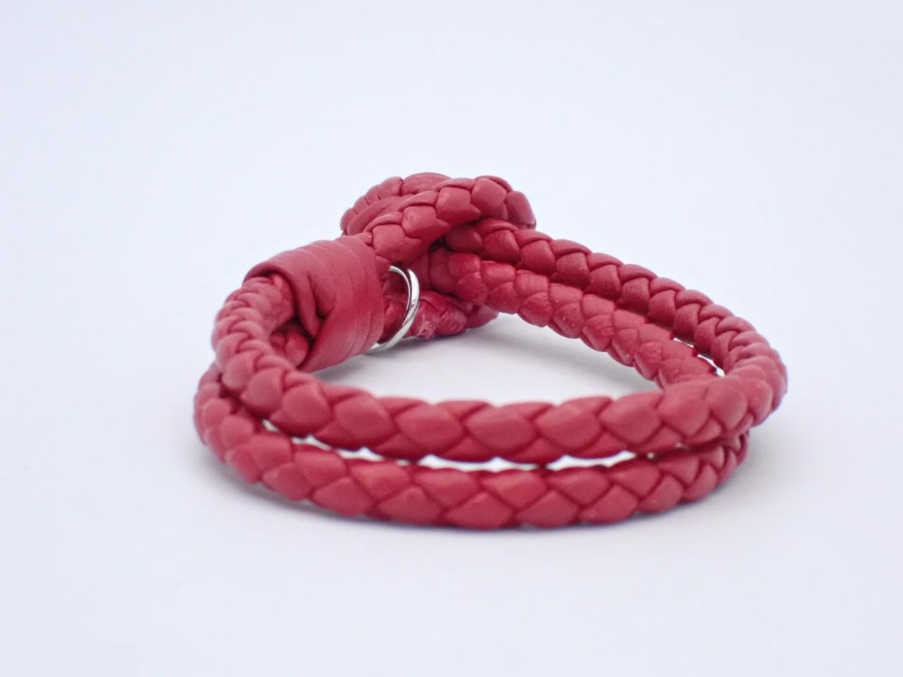 Intrecciato (small items), bracelet, bangle (leather/fabric) - Red — view 2