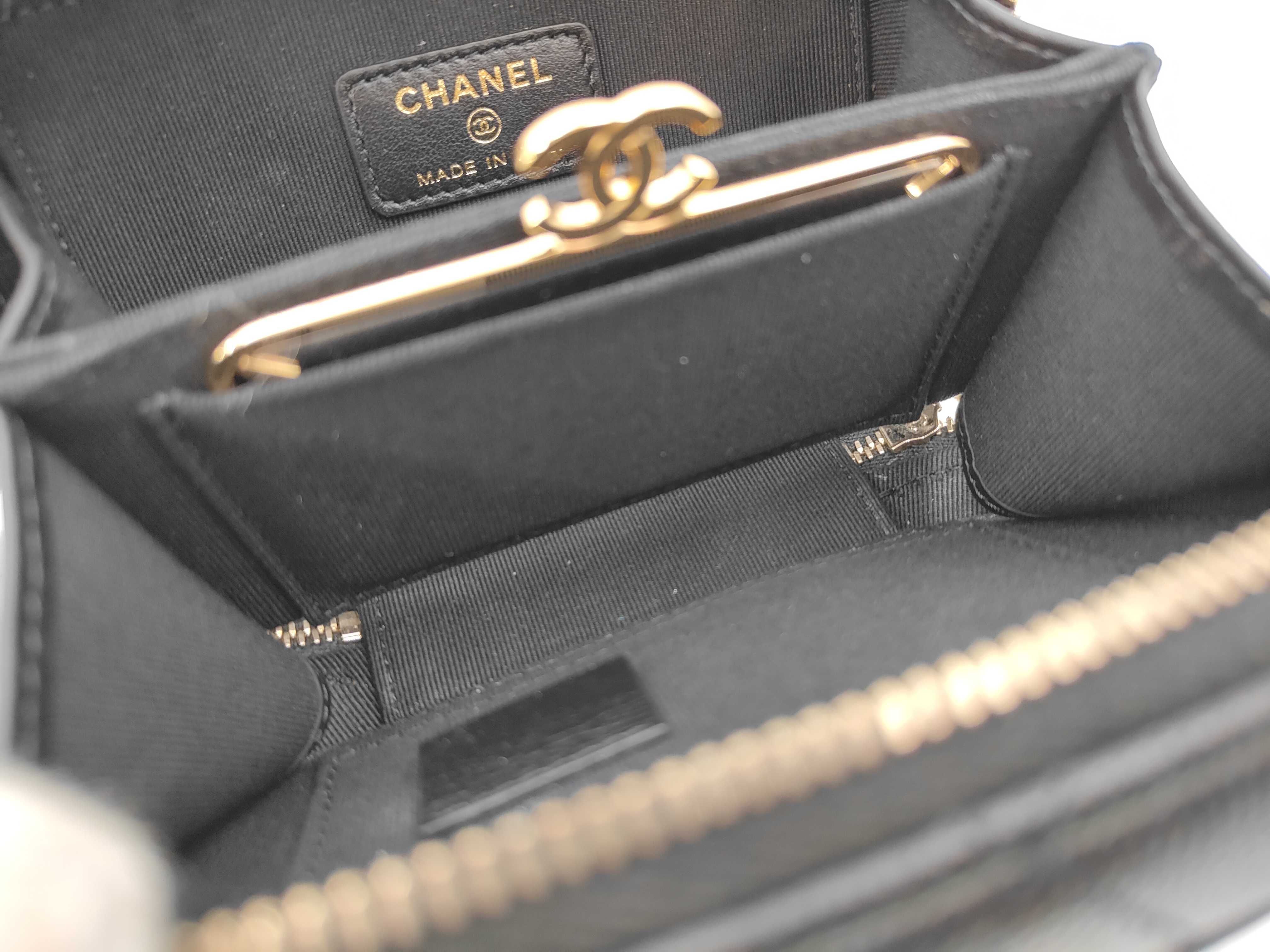 Matelassé Top Handle Vanity Bag, 2-Way, Lambskin, Black, Gold Hardware, Shoulder Bag — view 9