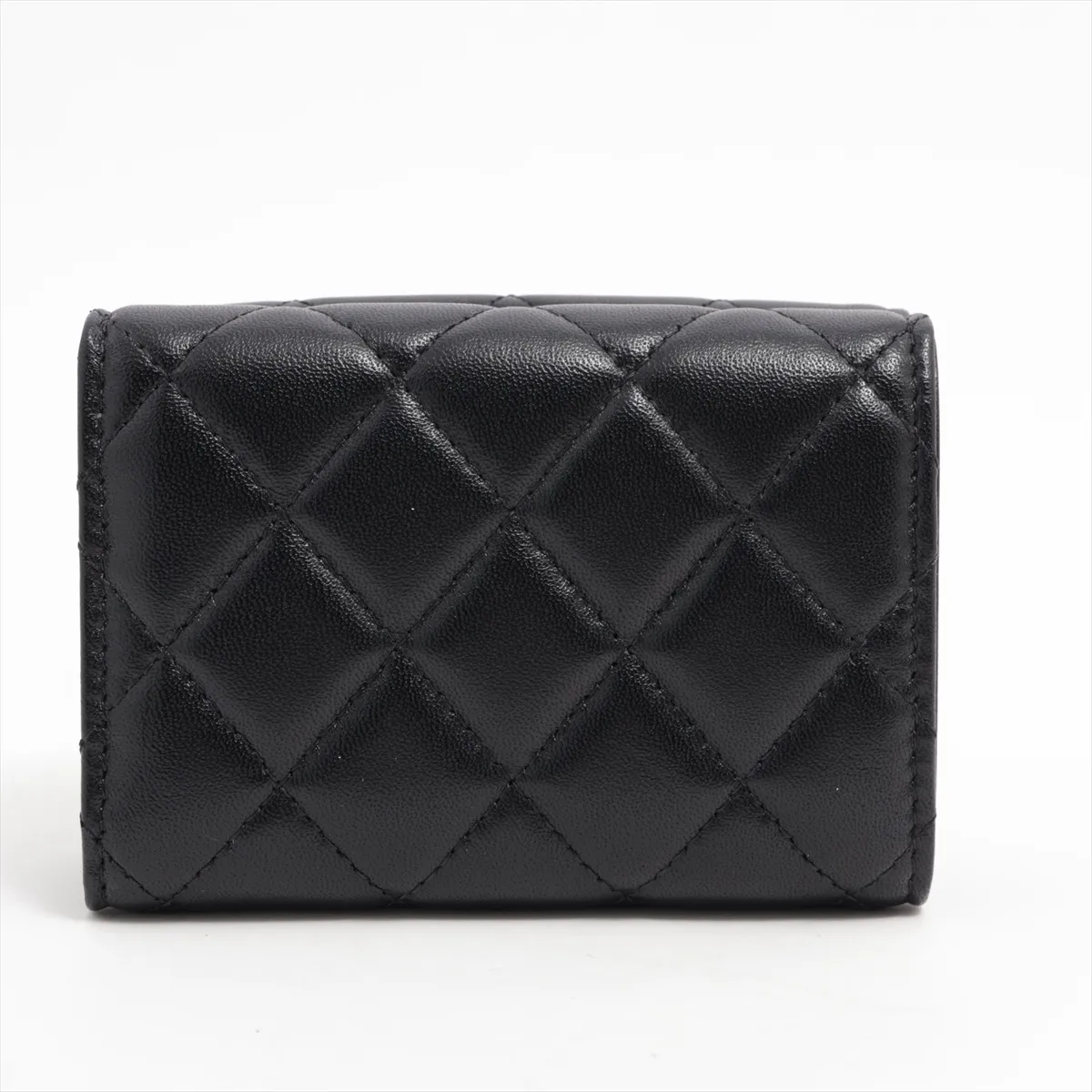 Matelasse Lambskin Compact Wallet Black Silver Hardware 31579720 — view 2