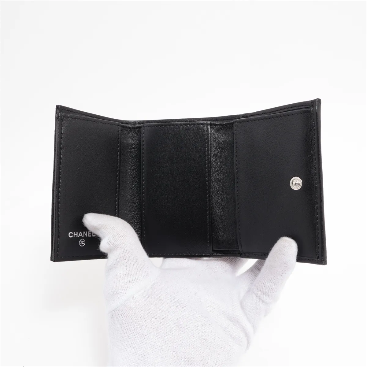 Matelasse Lambskin Compact Wallet Black Silver Hardware 31579720 — view 5