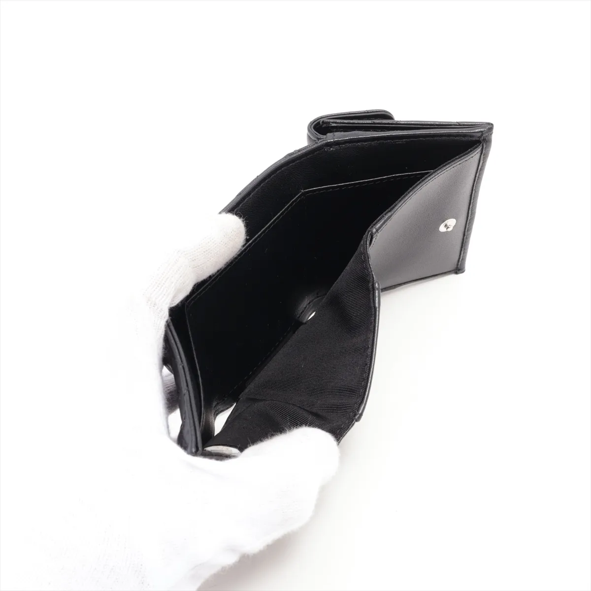 Matelasse Lambskin Compact Wallet Black Silver Hardware 31579720 — view 6