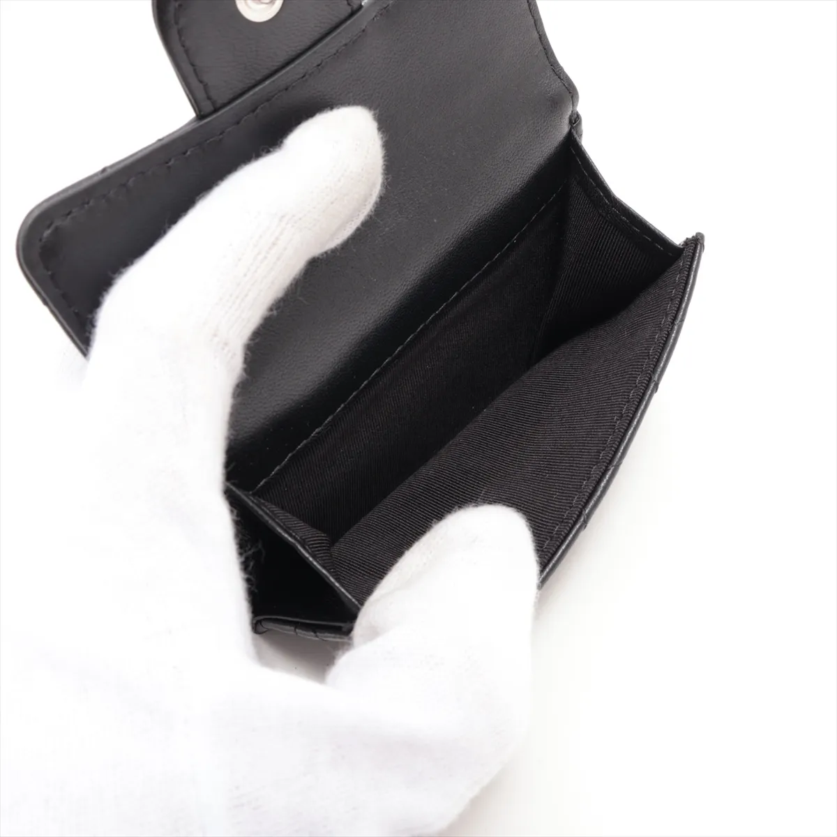 Matelasse Lambskin Compact Wallet Black Silver Hardware 31579720 — view 7