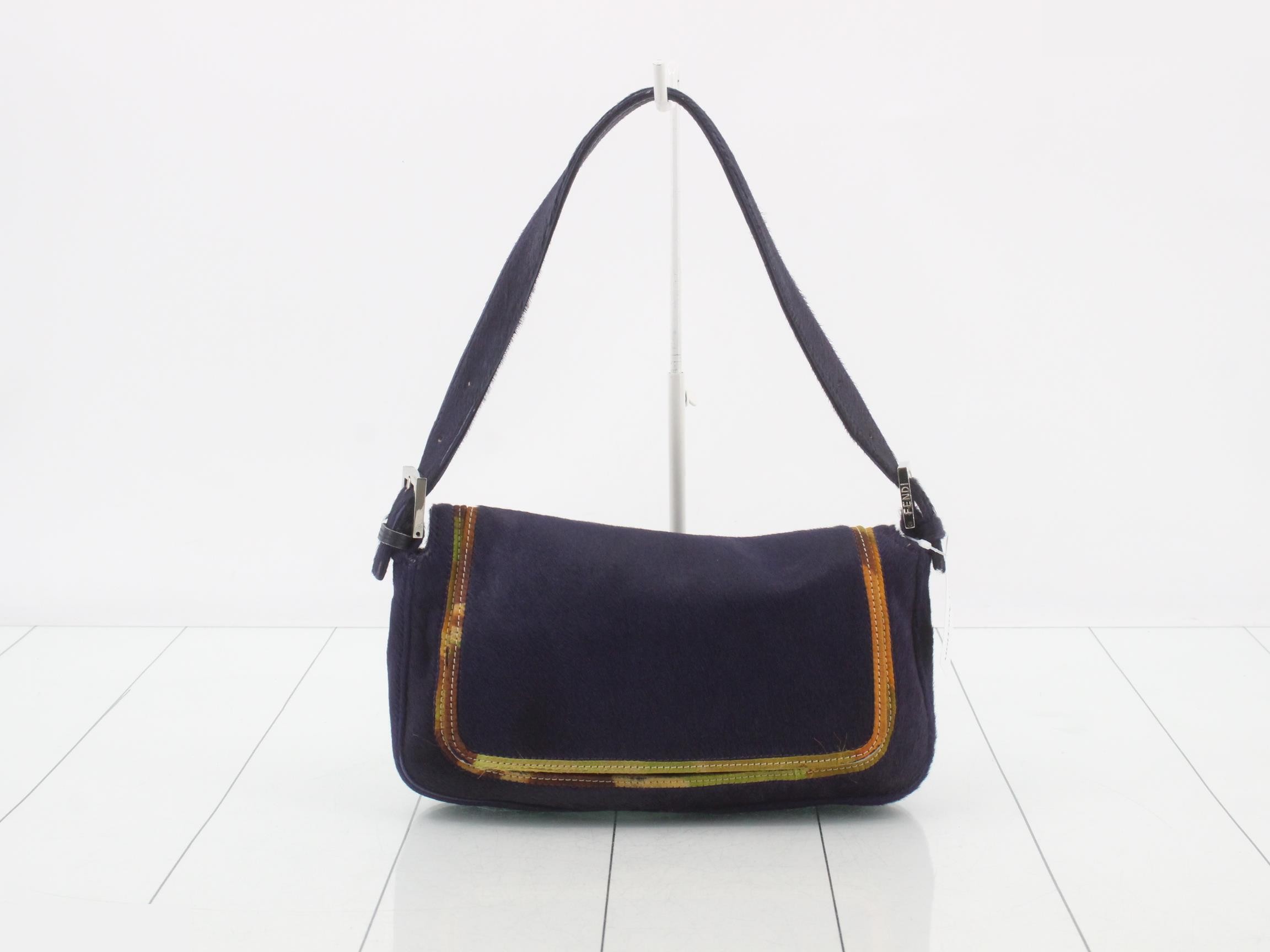 Mamma Bucket Calf Hair x Leather Shoulder Bag, Purple — view 2