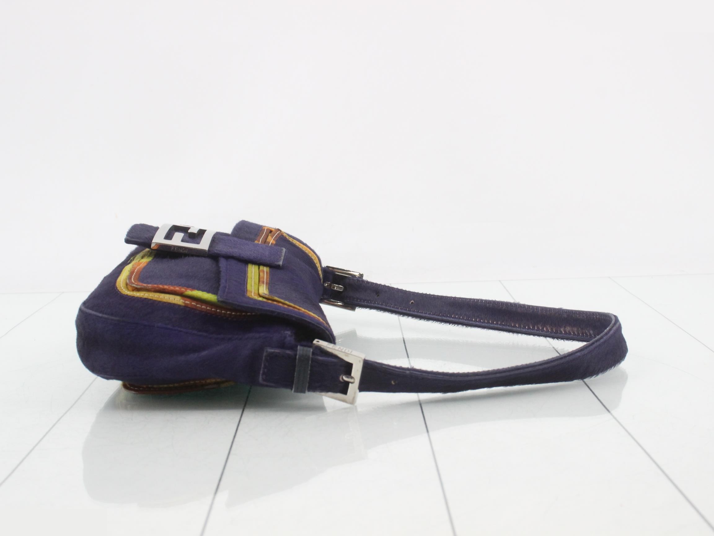 Mamma Bucket Calf Hair x Leather Shoulder Bag, Purple — view 3