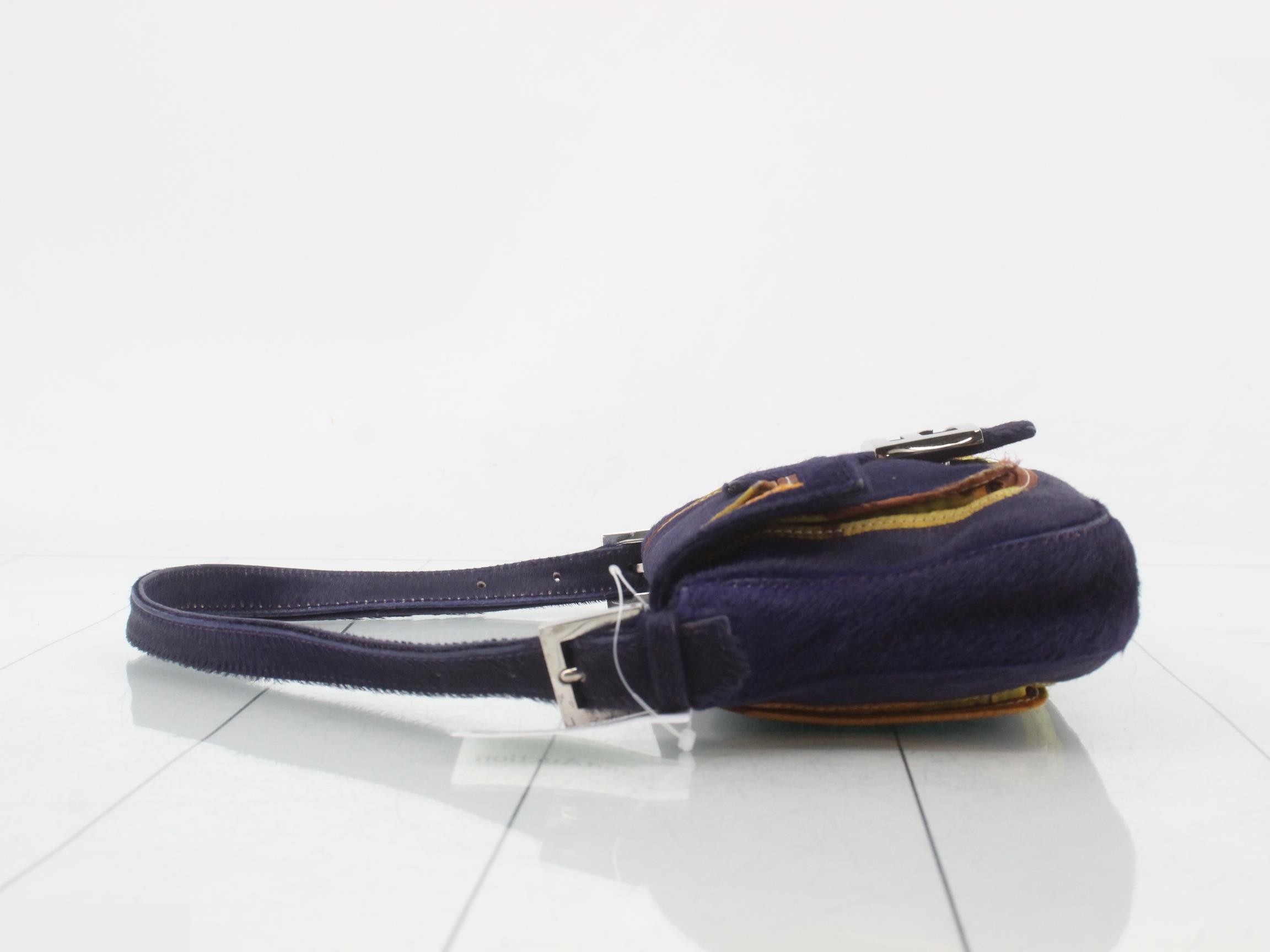 Mamma Bucket Calf Hair x Leather Shoulder Bag, Purple — view 4