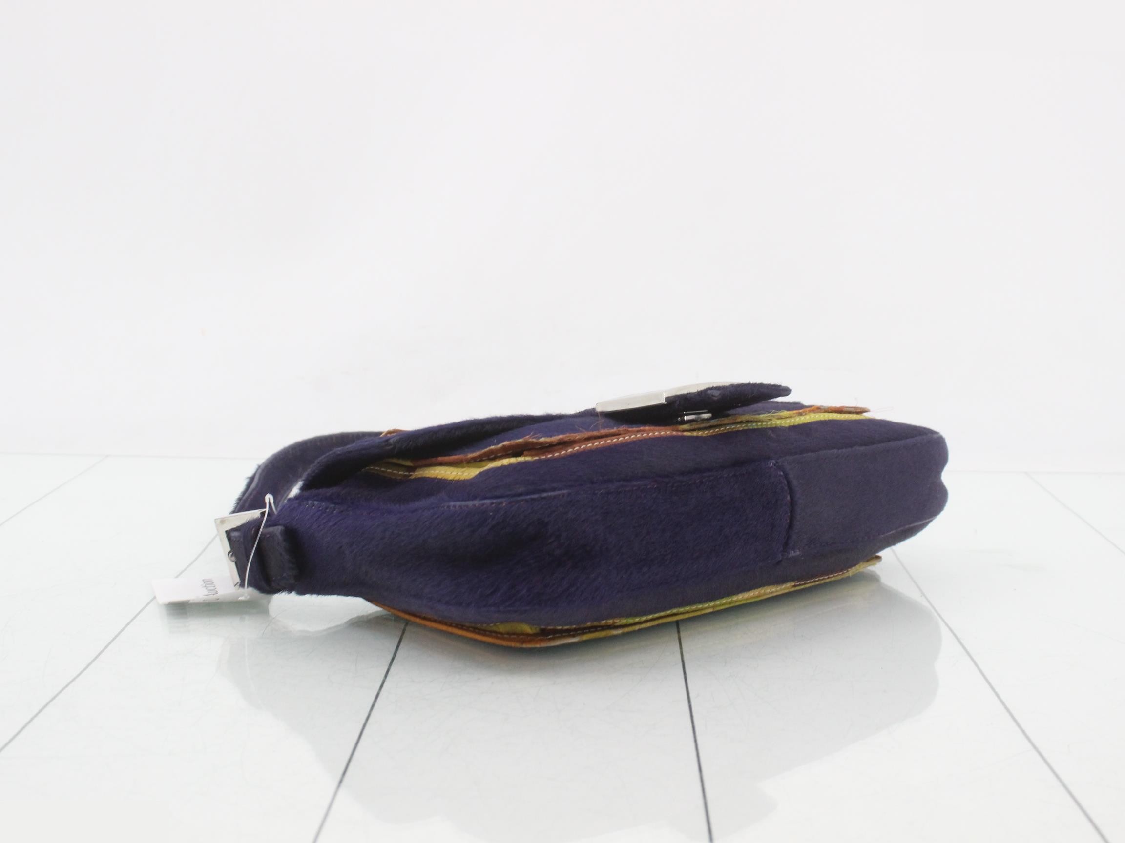 Mamma Bucket Calf Hair x Leather Shoulder Bag, Purple — view 5