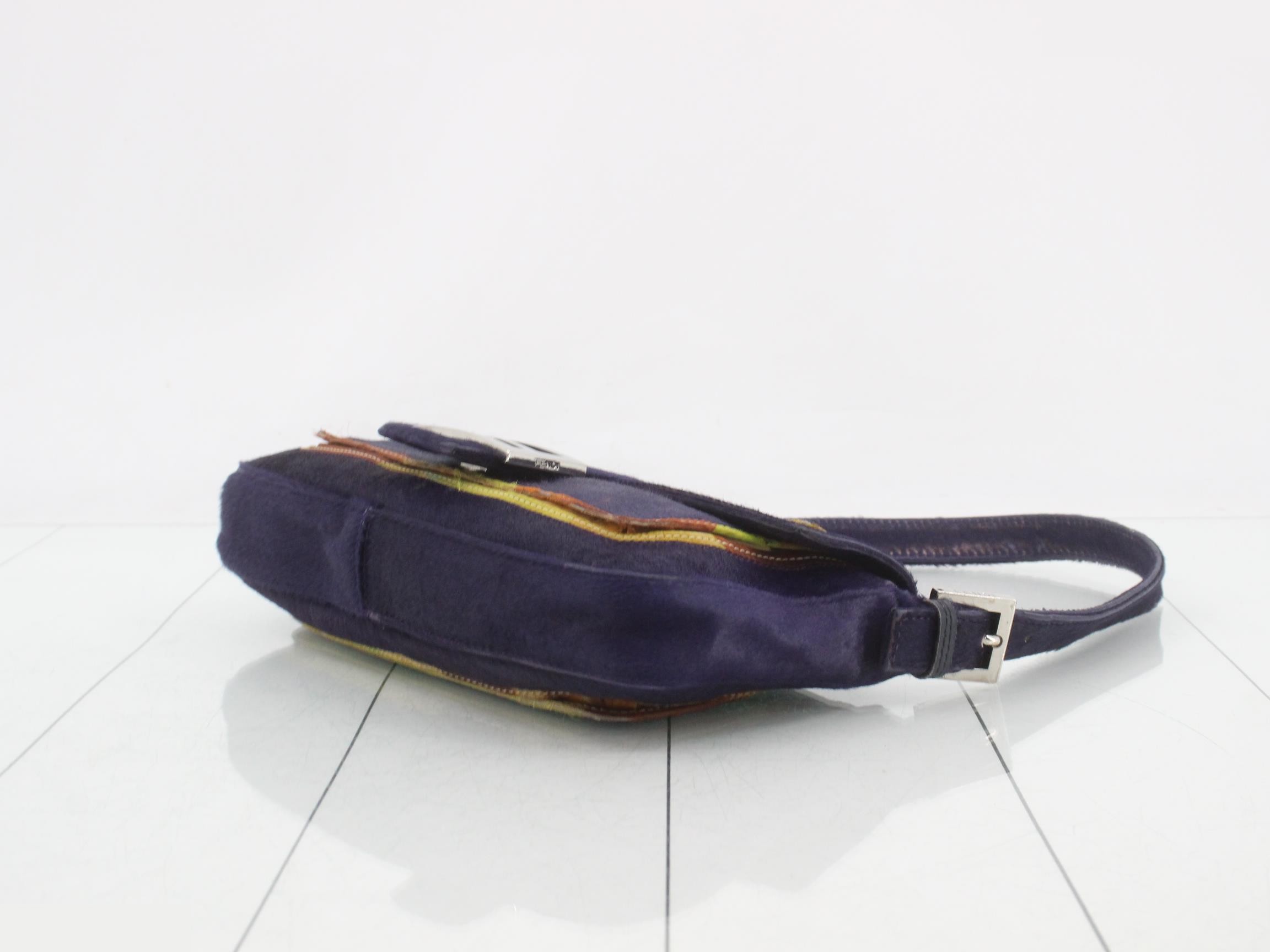 Mamma Bucket Calf Hair x Leather Shoulder Bag, Purple — view 6
