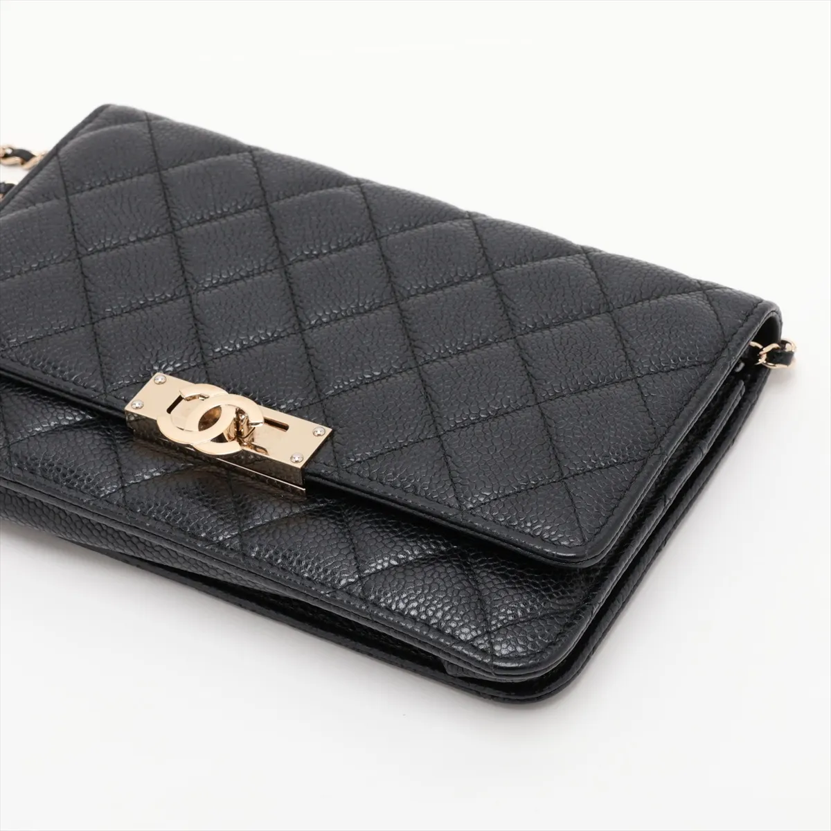 Coco Lock Caviar Skin Chain Wallet, Black, 25636560, Serial Number 25-series, A80766 — view 3