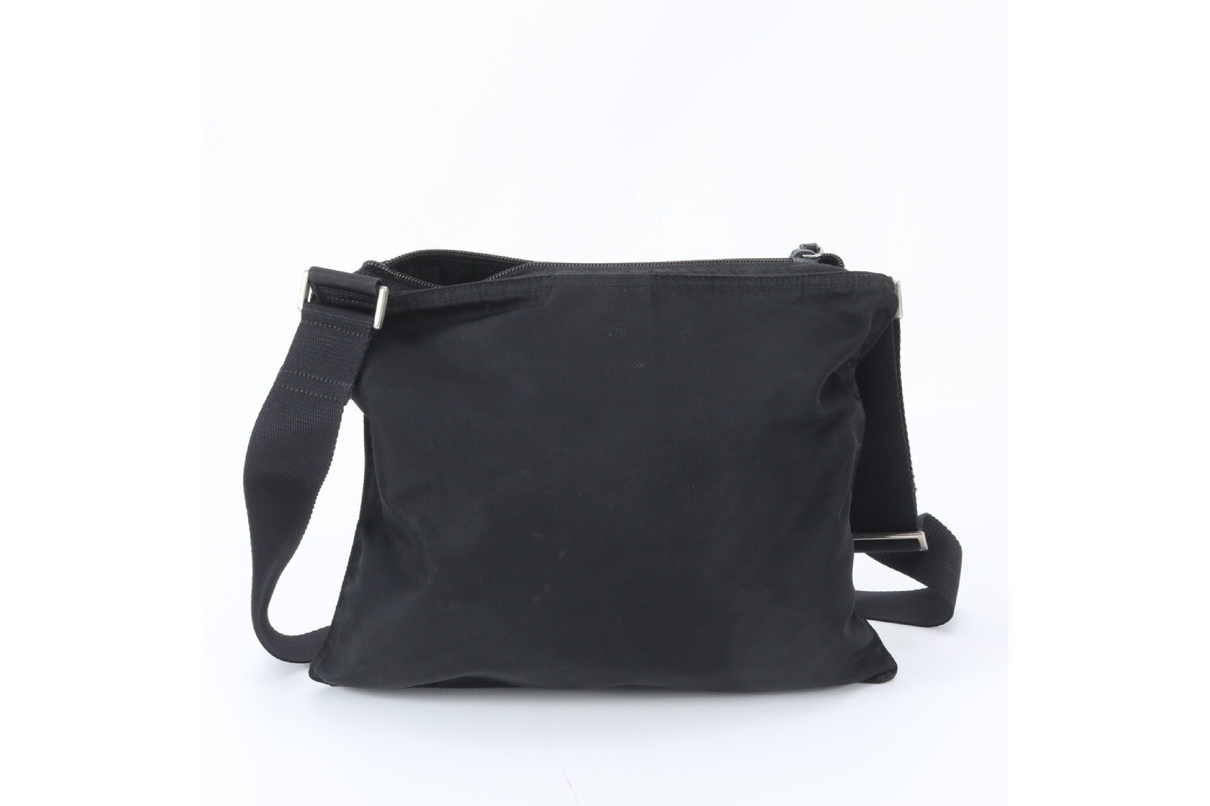 Tessuto Nylon Triangle Logo Leather Shoulder Bag — view 2