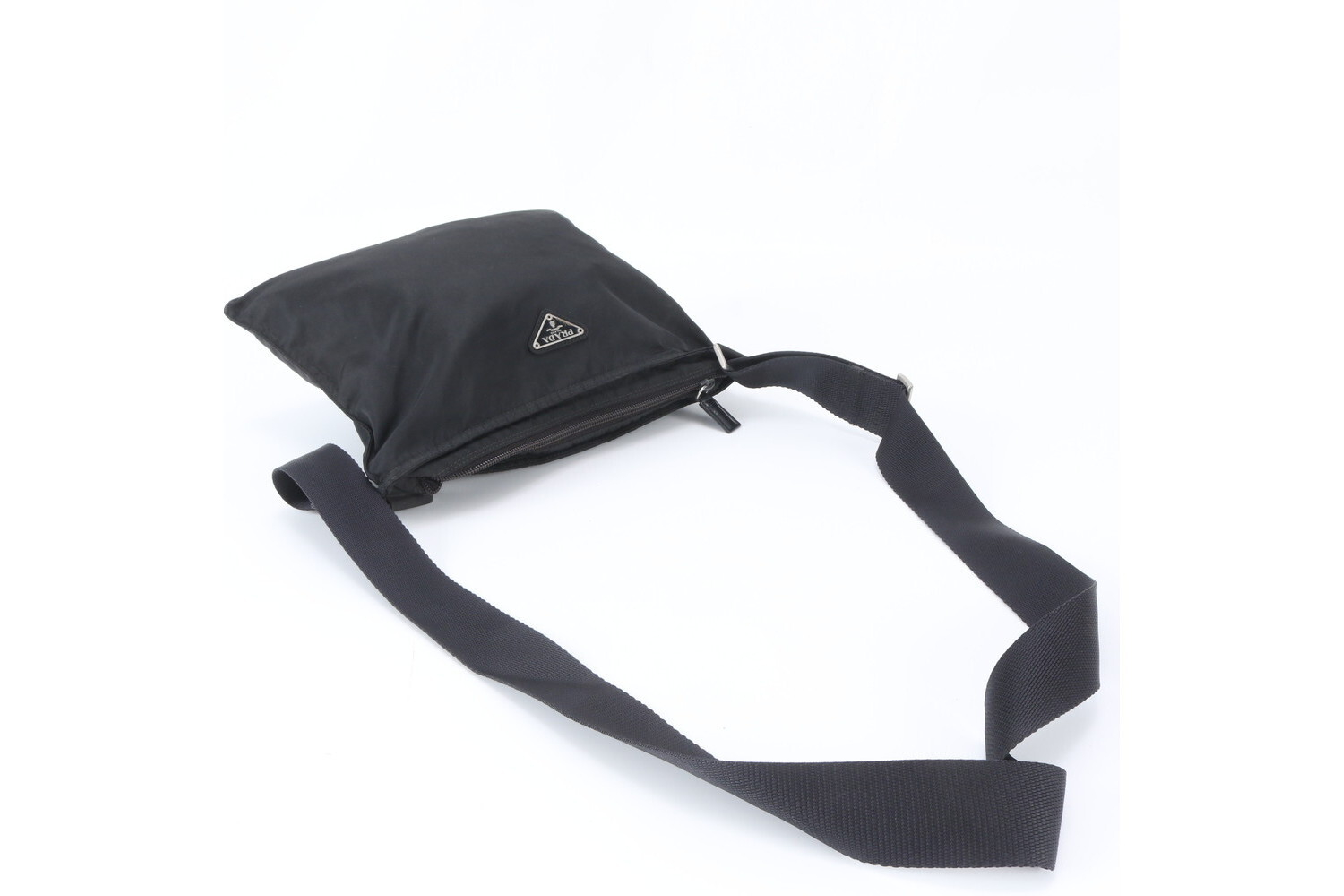 Tessuto Nylon Triangle Logo Leather Shoulder Bag — view 3