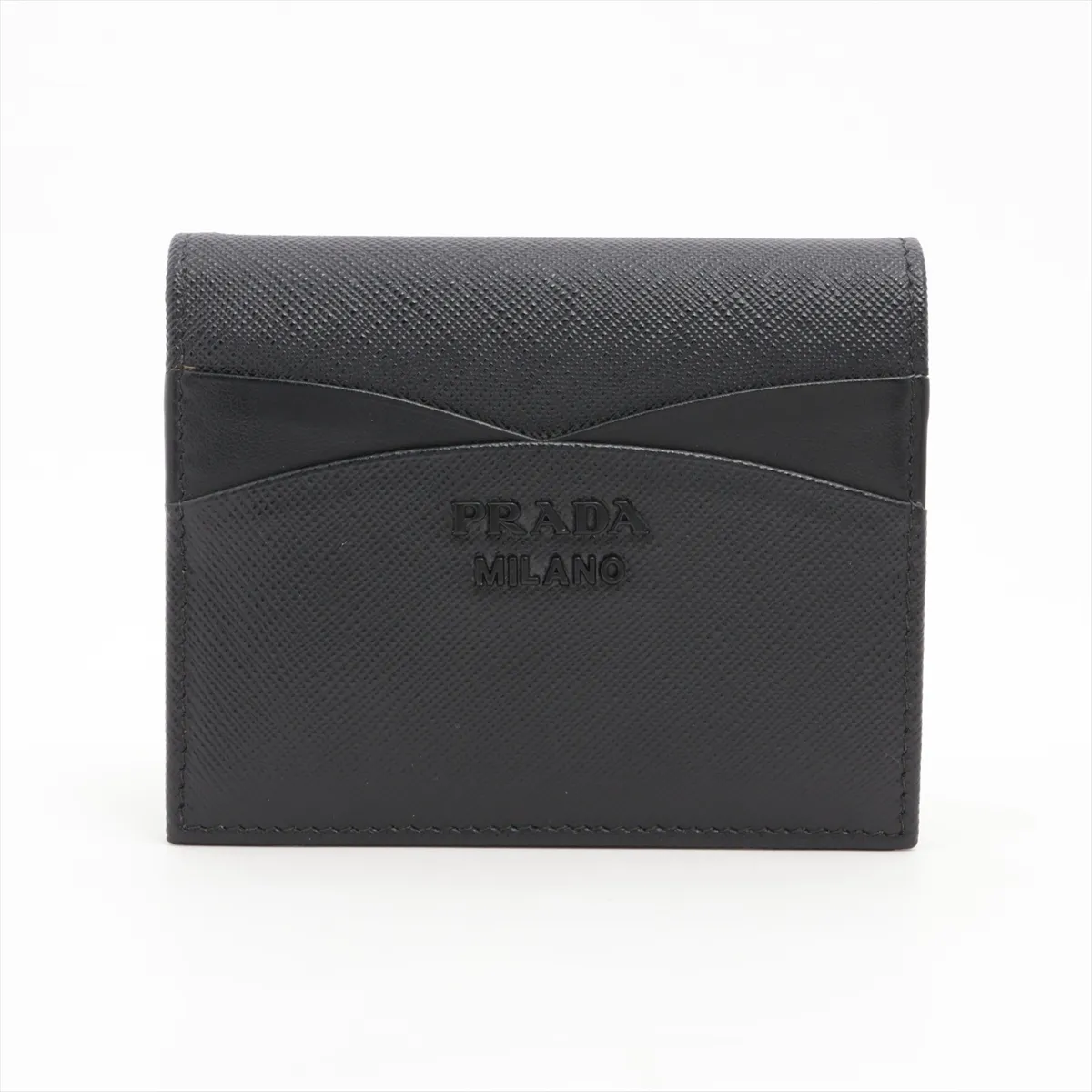 Saffiano 1MV204 Leather Compact Wallet, Black