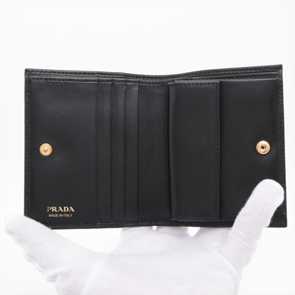 Saffiano 1MV204 Leather Compact Wallet, Black — view 3