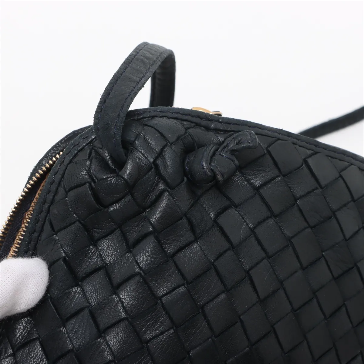 Intrecciato Leather Shoulder Bag Black — view 12