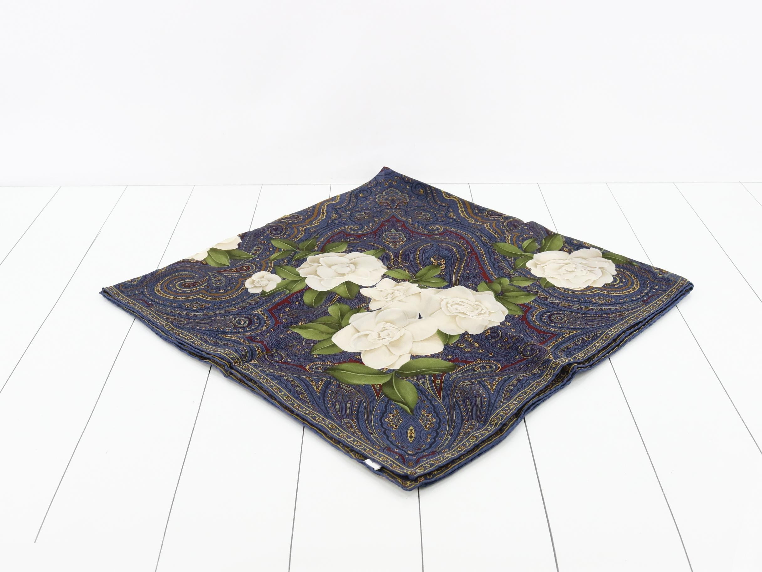 Unused, stored item: Paisley floral vintage large scarf with tags and box. — view 2