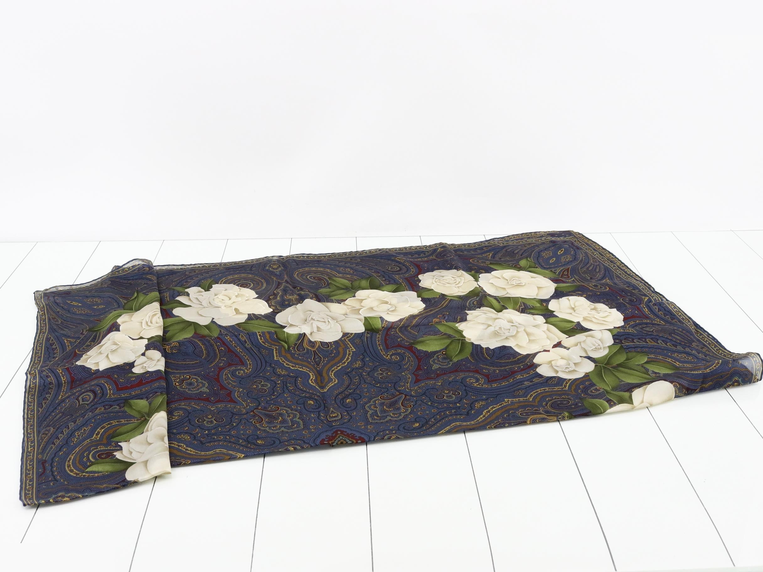 Unused, stored item: Paisley floral vintage large scarf with tags and box. — view 3