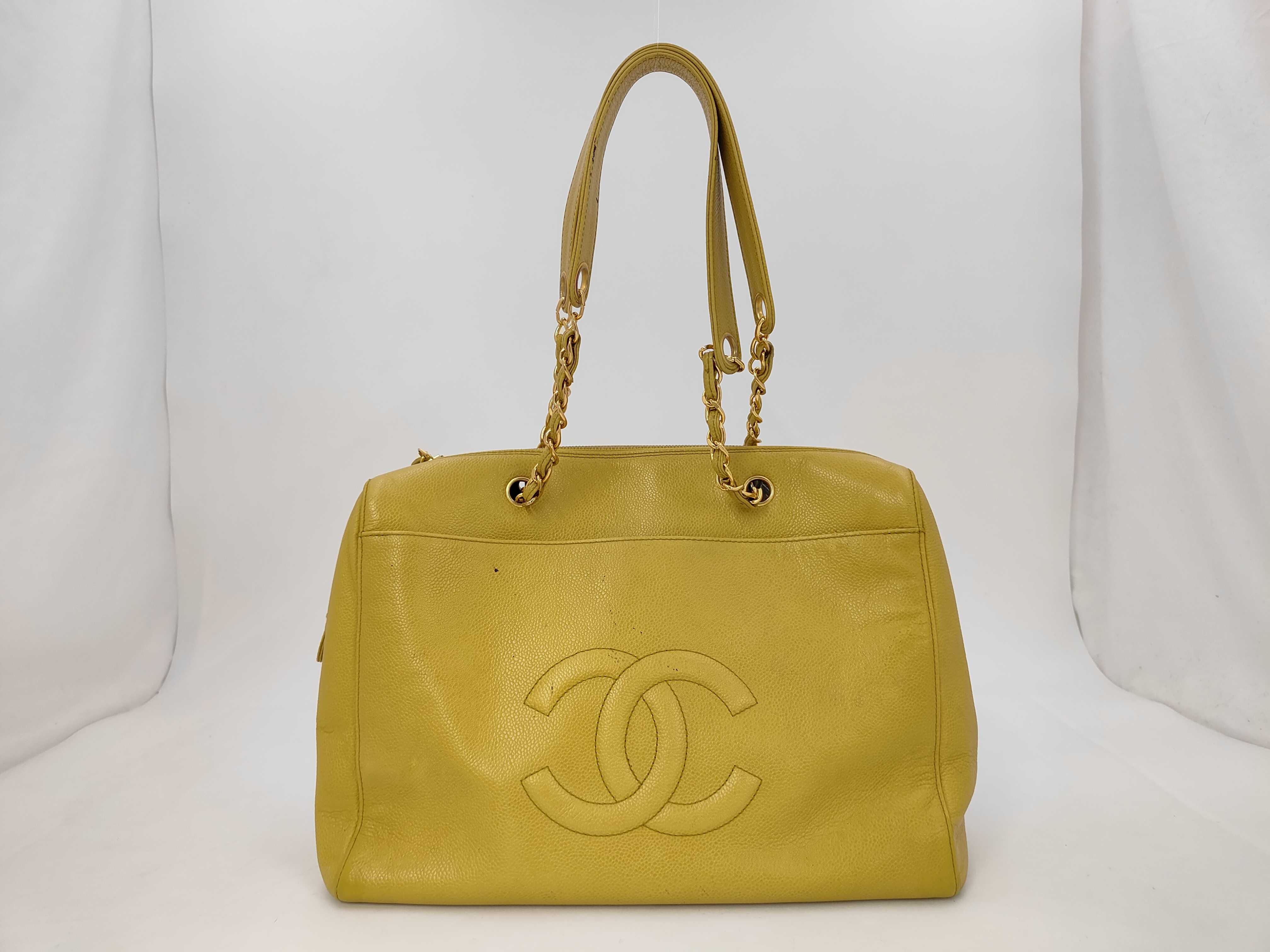 Caviar Skin Chain Tote 5313058 Yellow (Department Store Seal 98/7/22YS) Tote Bag